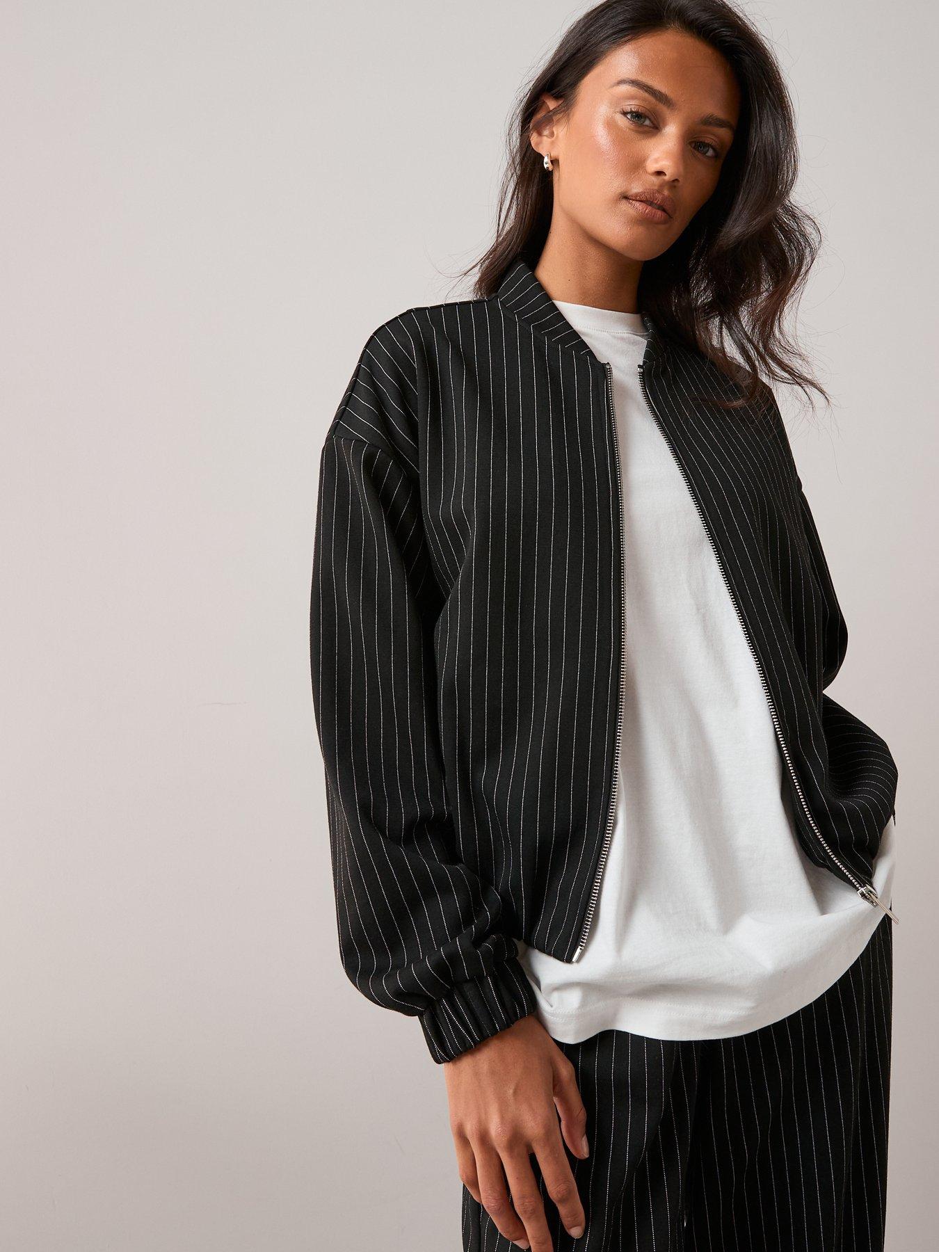 The Very Collection Bubble Hem Jacket Pinstripe Co-Ord - Black | Very