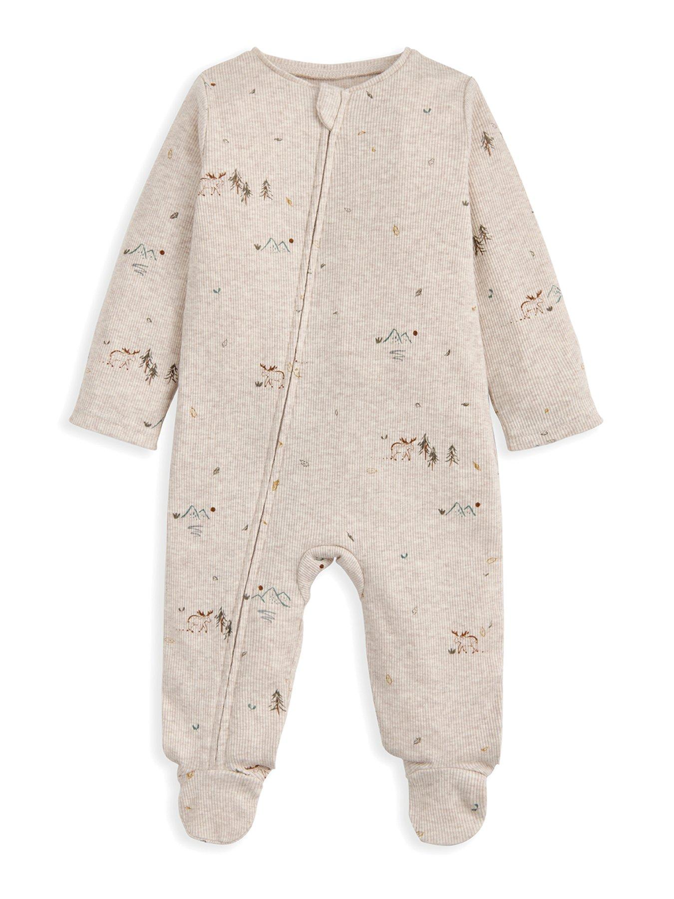 undefined Baby Boys Moose Print Ribbed Jersey Zip Sleepsuit - Cream