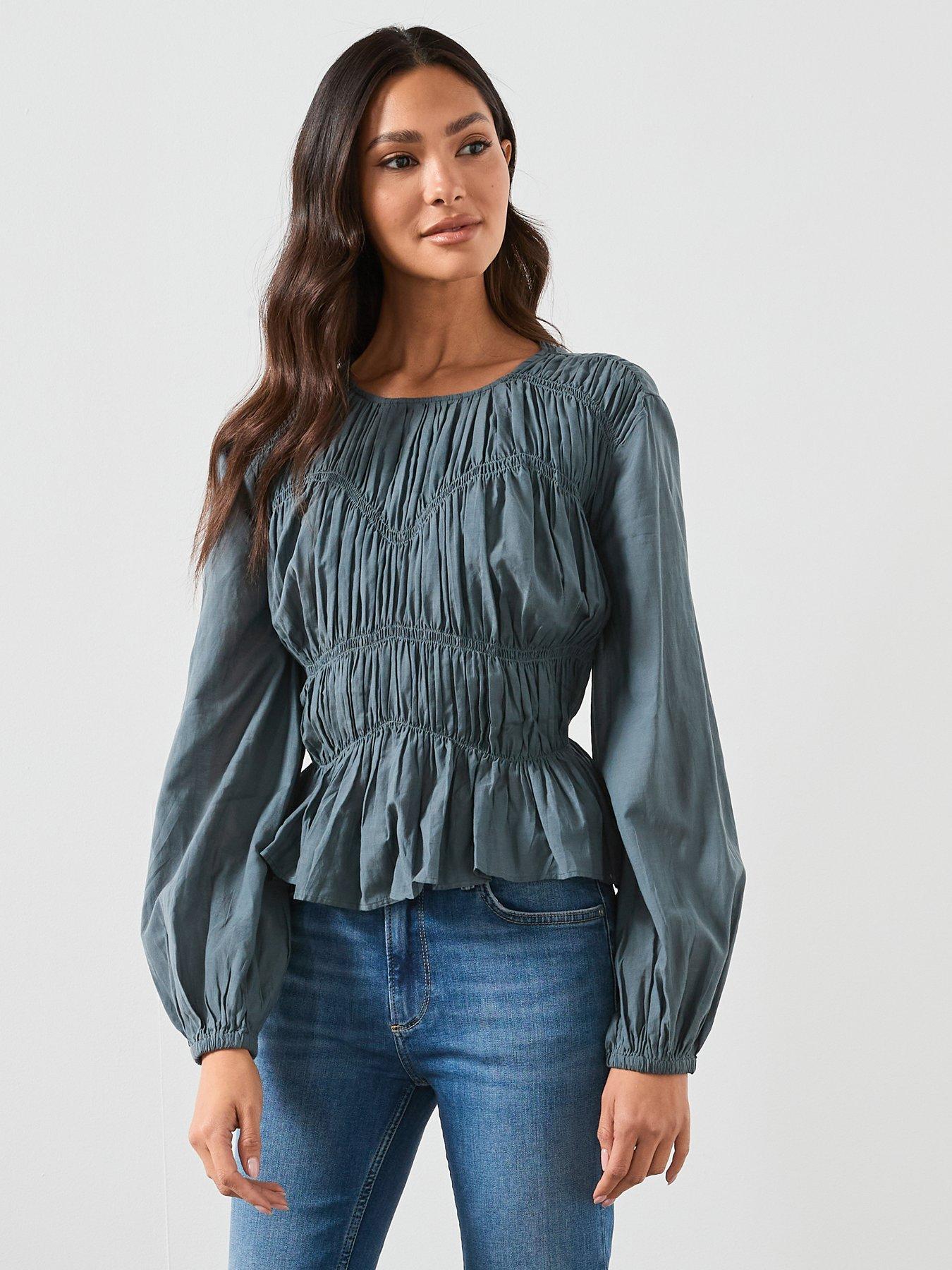 AllSaints Melani Top, Blue, Size 10, Women