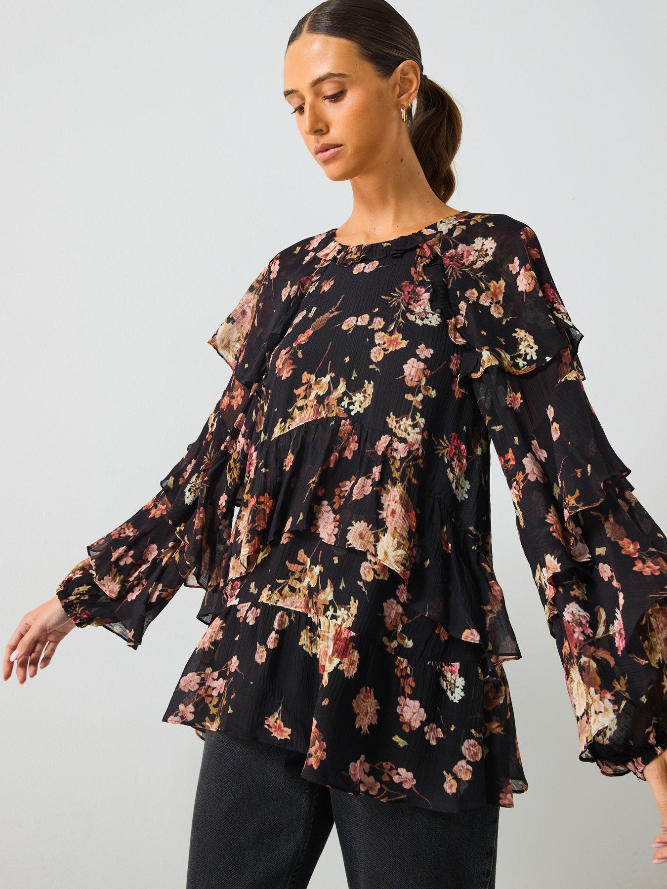 AllSaints Lissie Top, Black, Size 14, Women