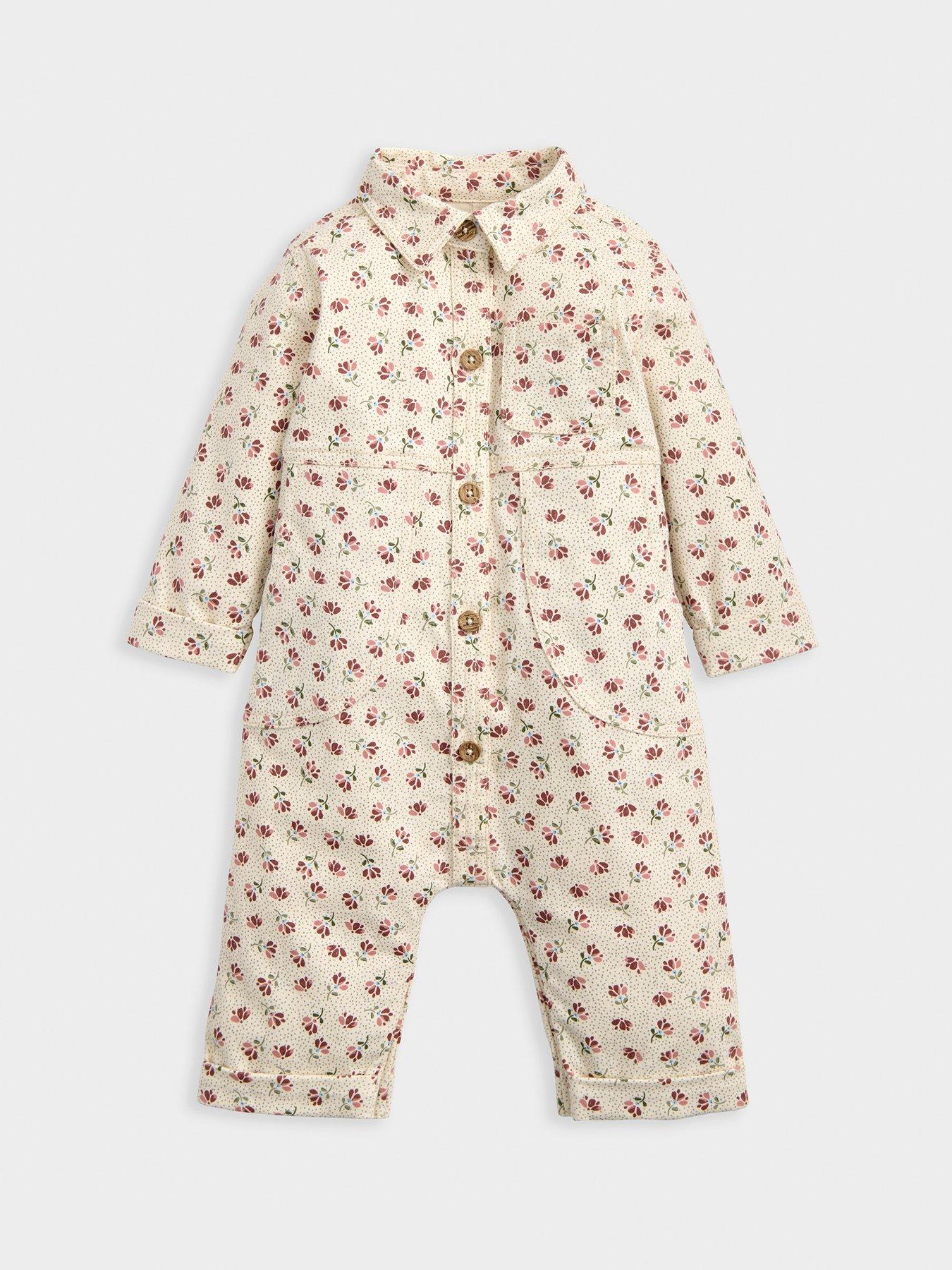 Mamas & Papas Baby Girls Spotty Floral Twill Boiler Suit - Cream