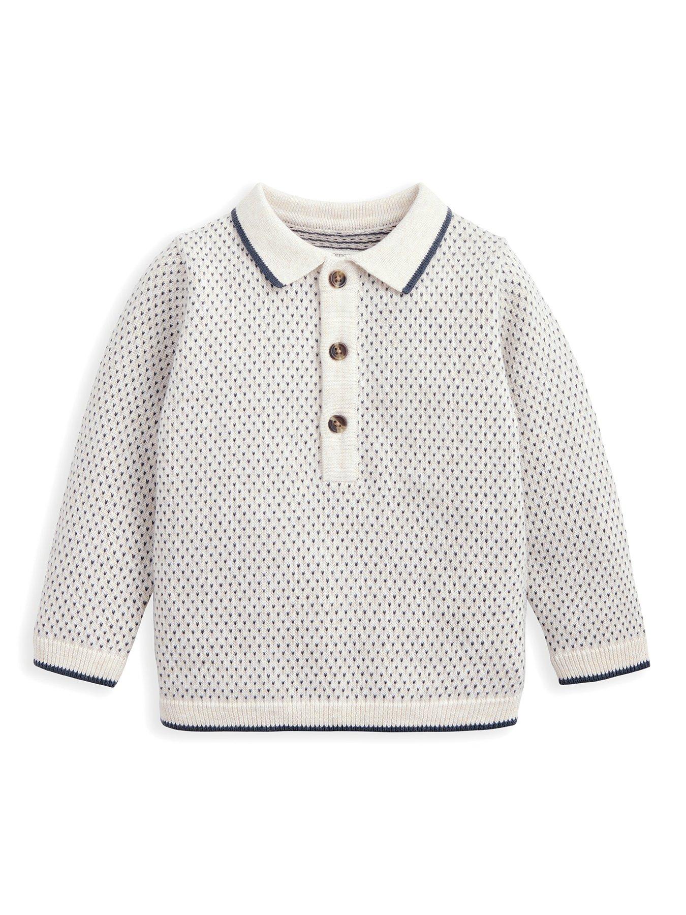 undefined Baby Boys Long Sleeve Jacquard Knitted Polo Top - Cream
