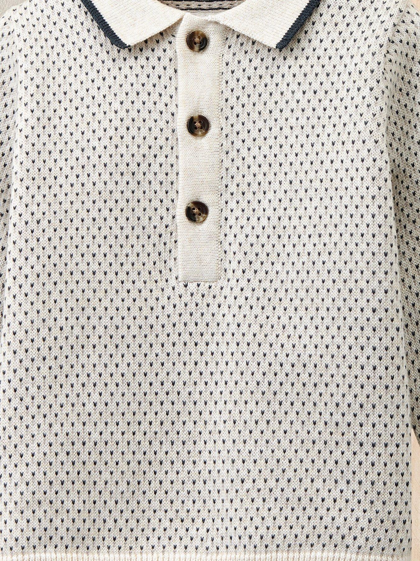 Image 2 of 3 of Mamas & Papas Baby Boys Long Sleeve Jacquard Knitted Polo Top - Cream