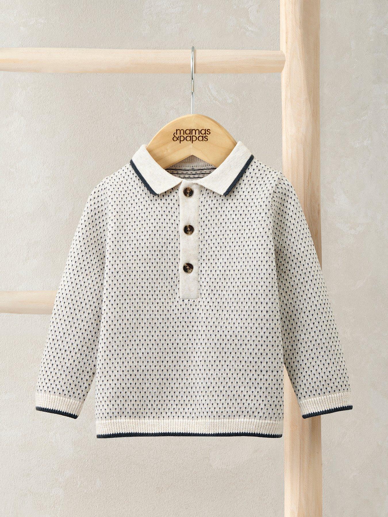 Image 3 of 3 of Mamas & Papas Baby Boys Long Sleeve Jacquard Knitted Polo Top - Cream