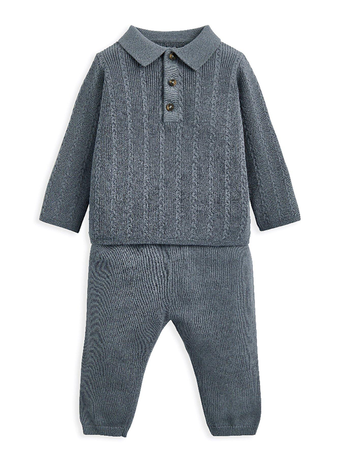 undefined Baby Boys 2 Piece Cable Knitted Top & Trousers Set - Blue