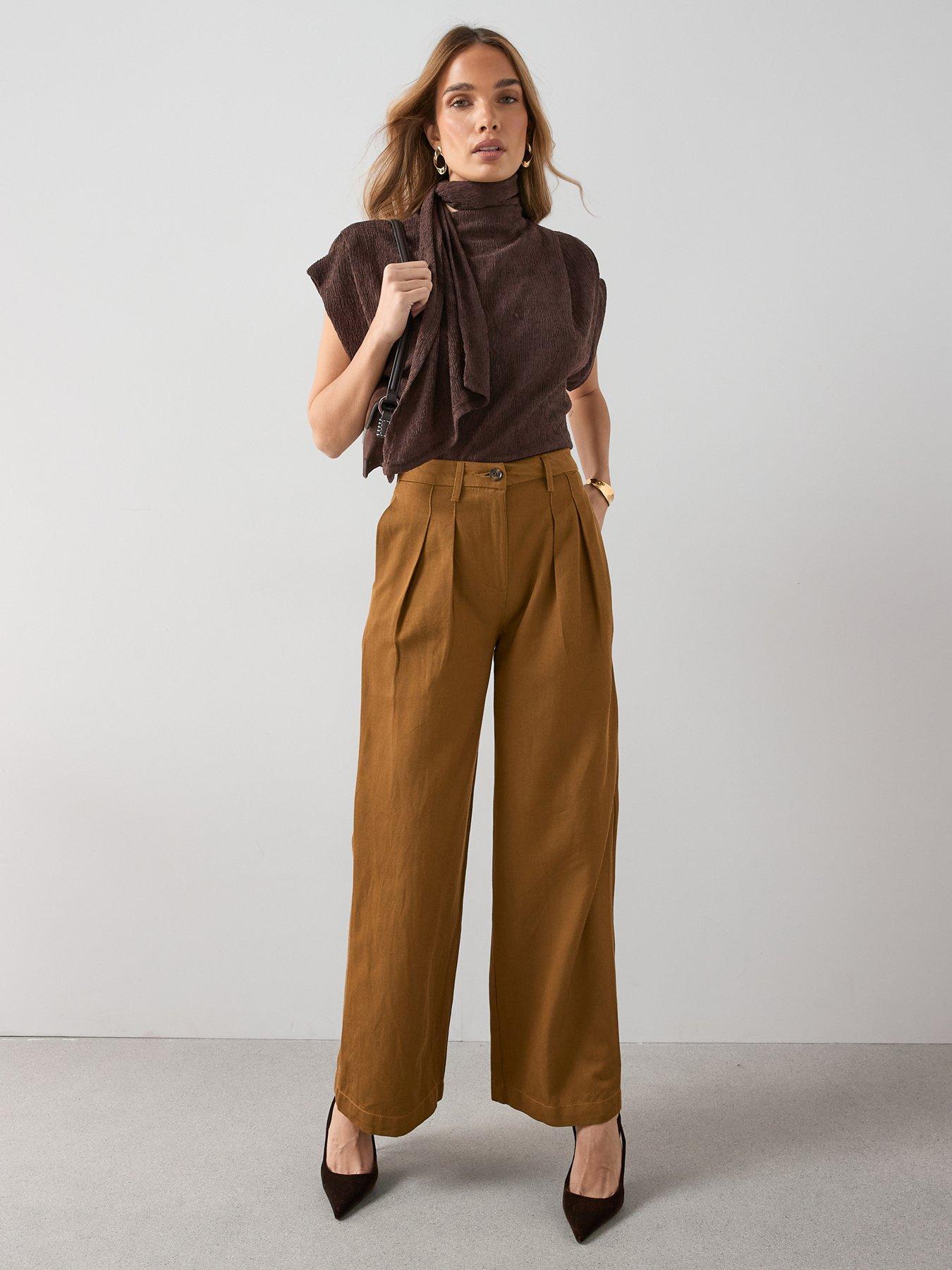 The Very Collection Pleat Top Wide Leg Trousers - Brown
