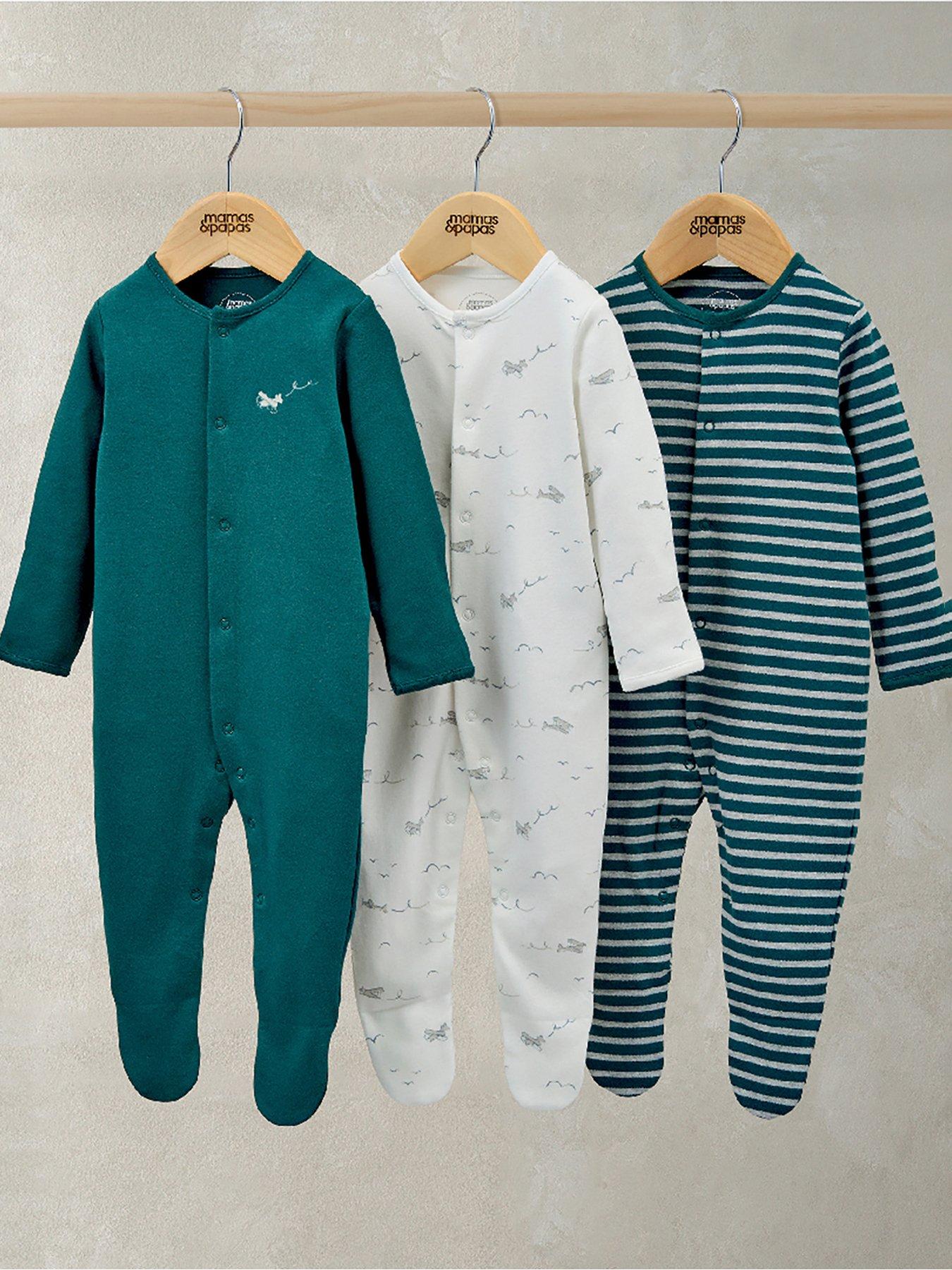Image 2 of 2 of Mamas & Papas Baby Boys 3 Pack Planes Stripe Sleepsuits - Multi