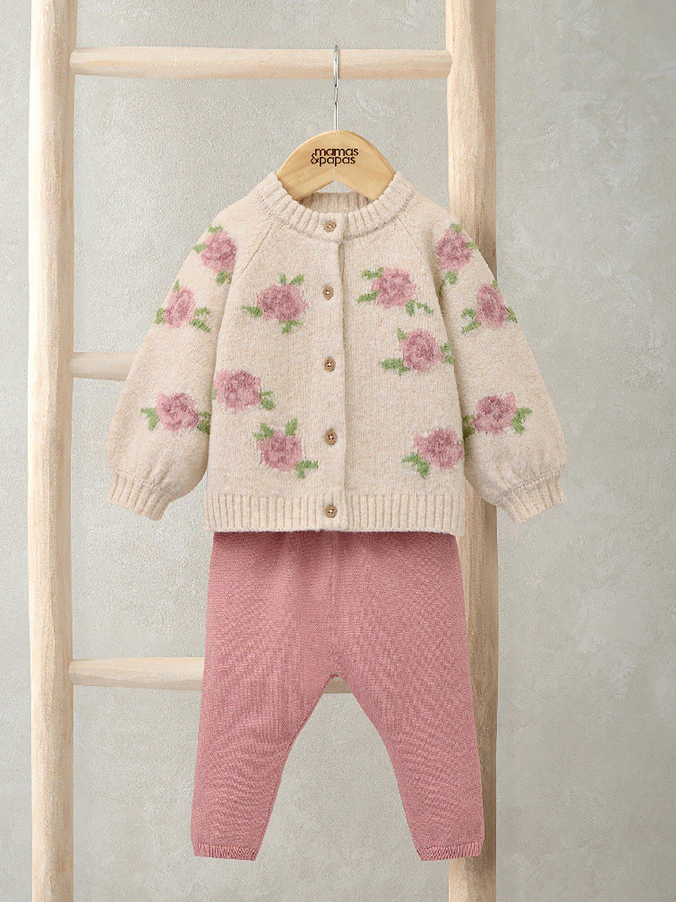 undefined Baby Girls 2 Piece Jacquard Knitted Cardigan & Legging Set - Pink