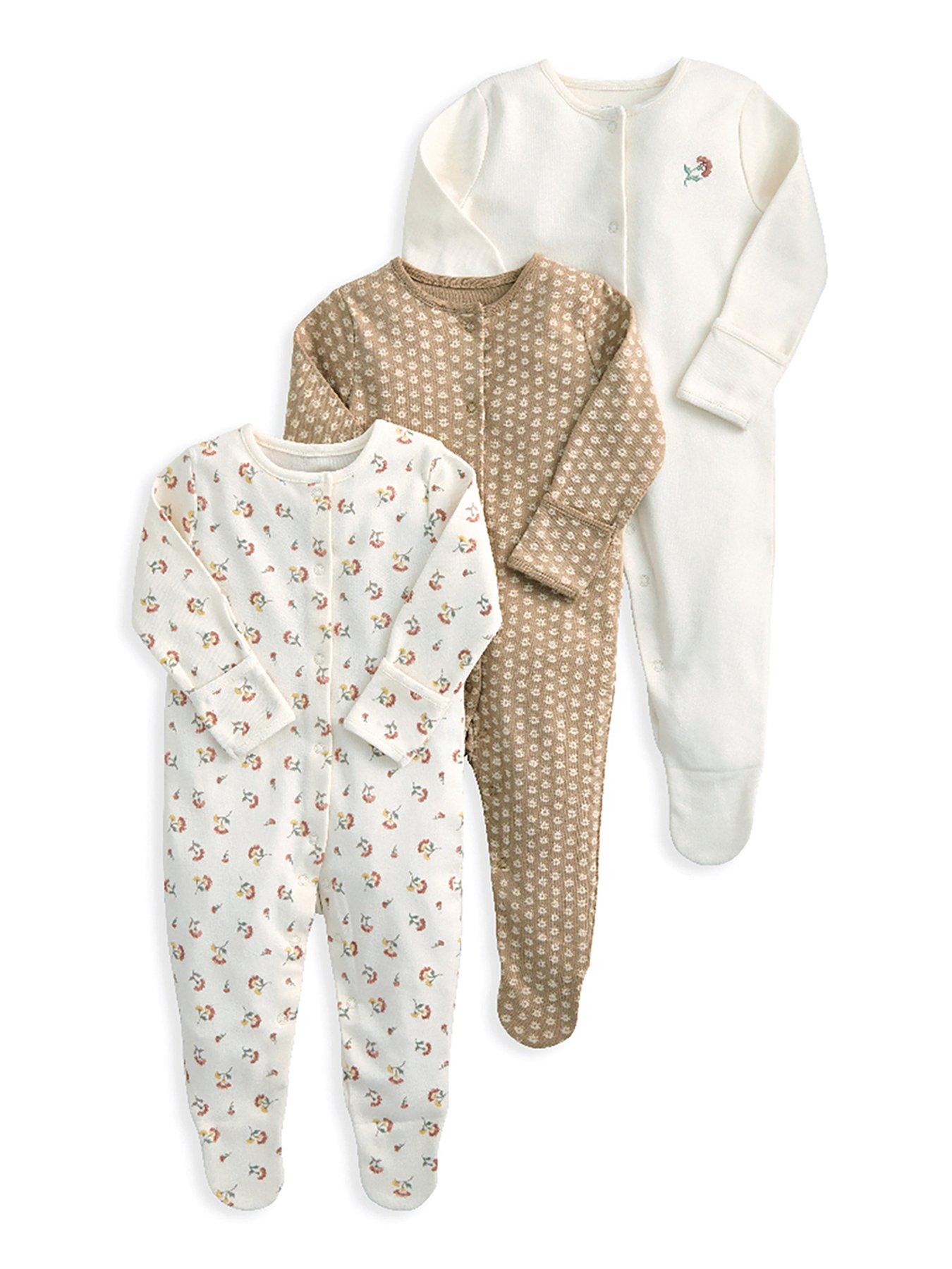 Image 2 of 2 of Mamas & Papas Baby Girls 3 Pack Floral Woodblock Sleepsuits - Multi