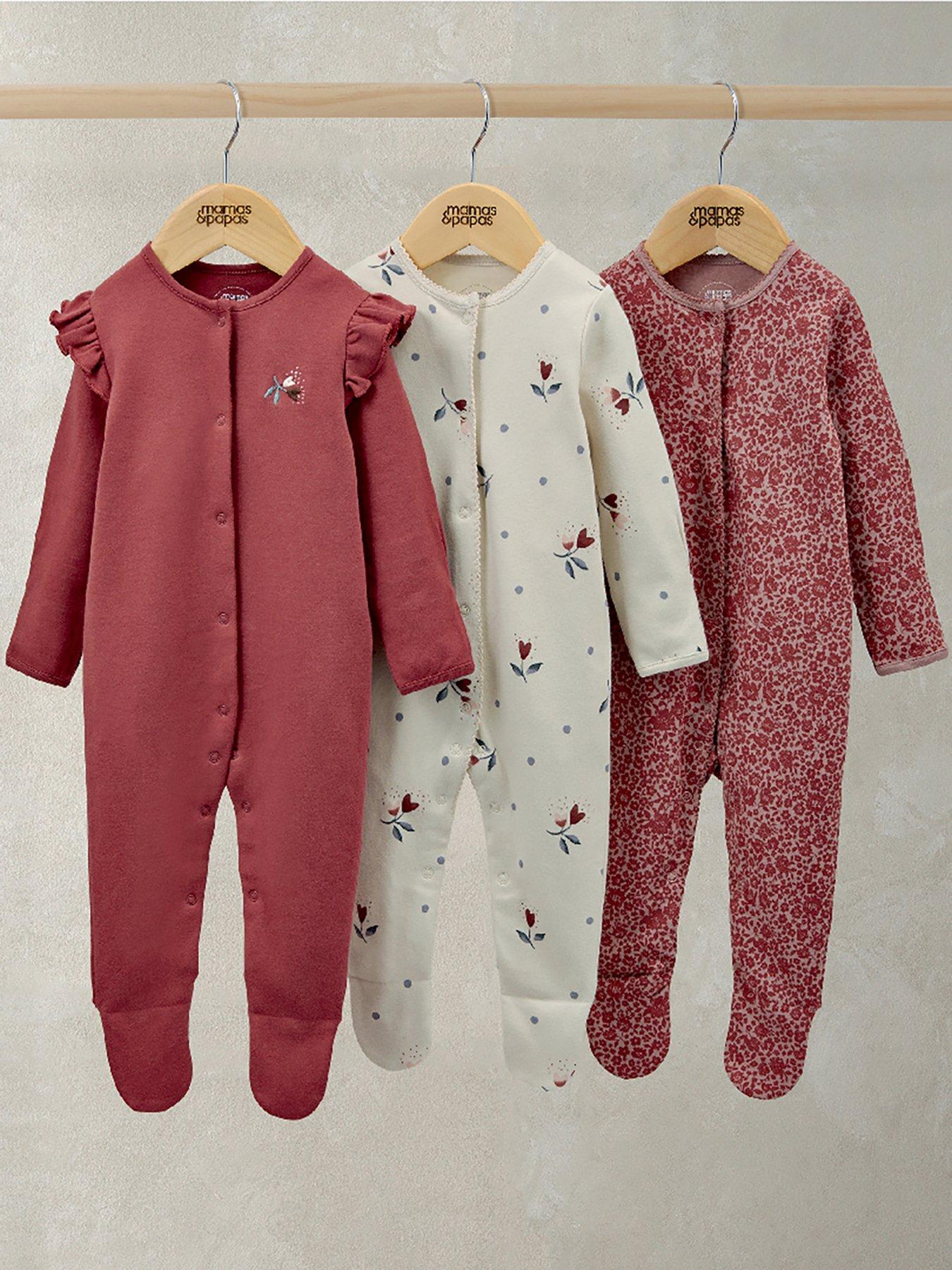 Mamas Papas Baby Girls Pack Floral Nostalgic Sleepsuits