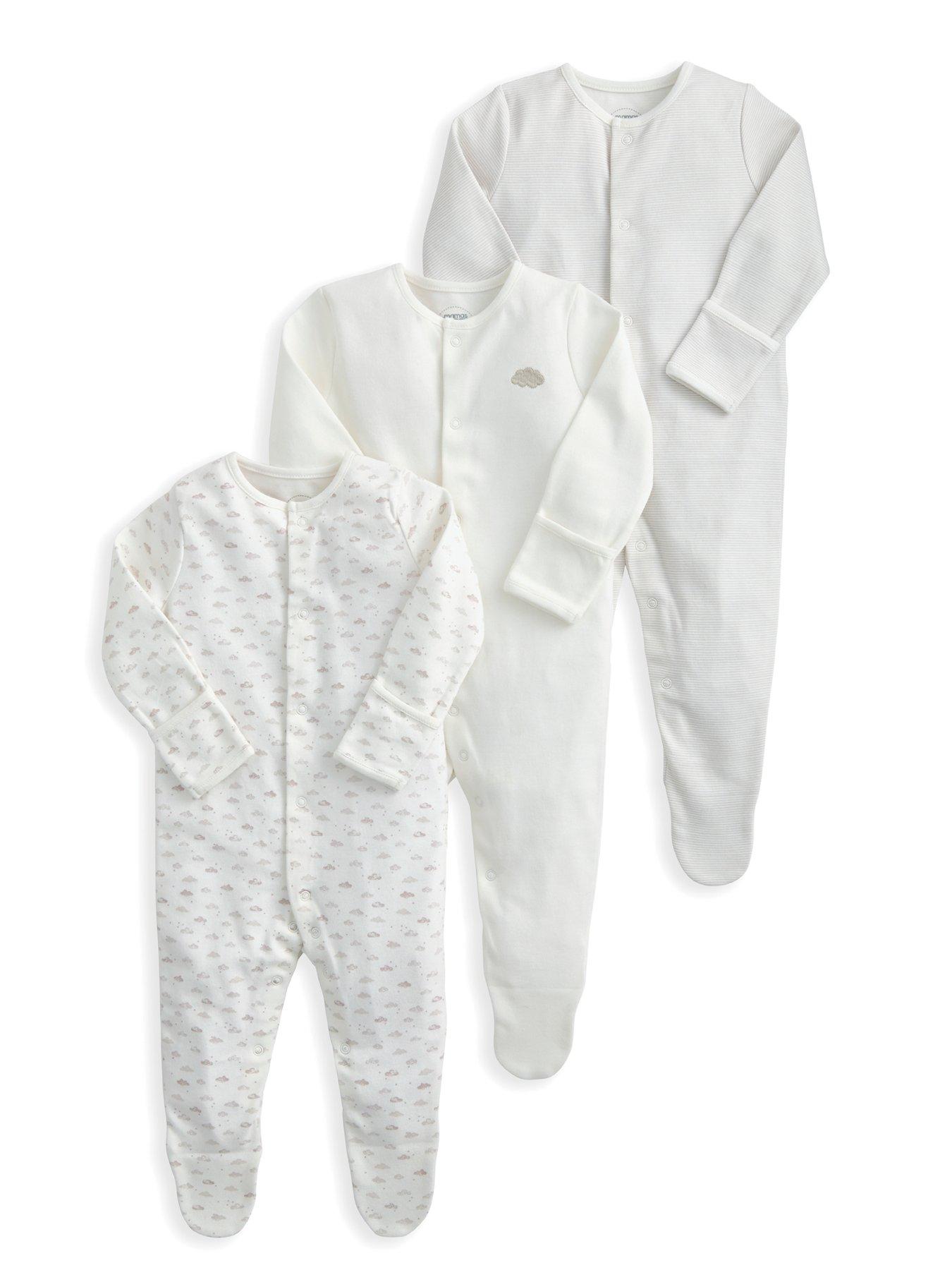undefined Baby Unisex 3 Pack Cloud Stripe Sleepsuits - Multi