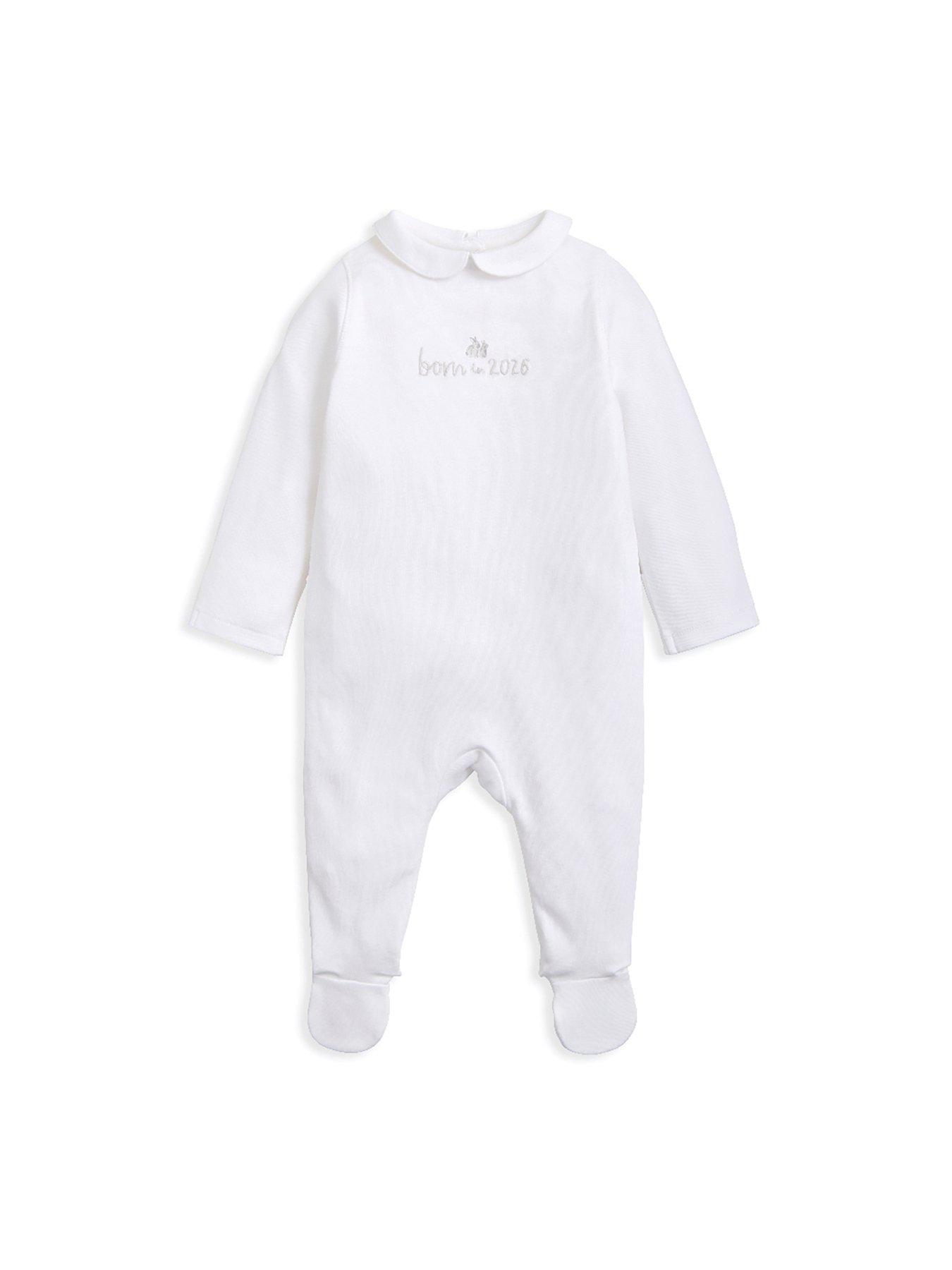 Mamas & Papas Baby Unisex Born In 2026 Embroidered Sleepsuit - White
