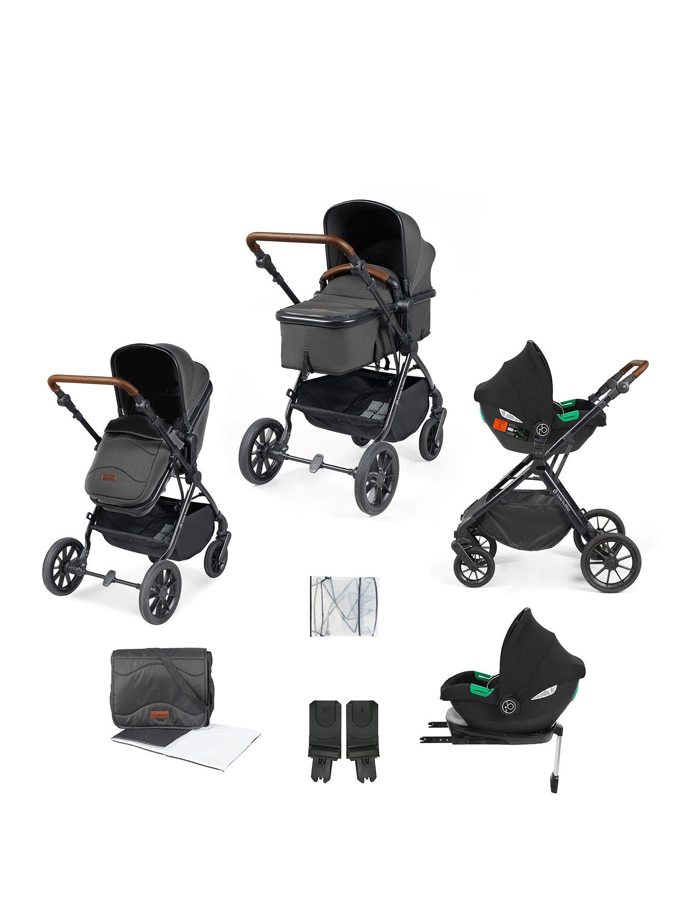 Ickle Bubba Cosmo All-in-One i-Size Travel System with Cirrus Car Seat & ISOFIX Base - Black / Graphite / Tan