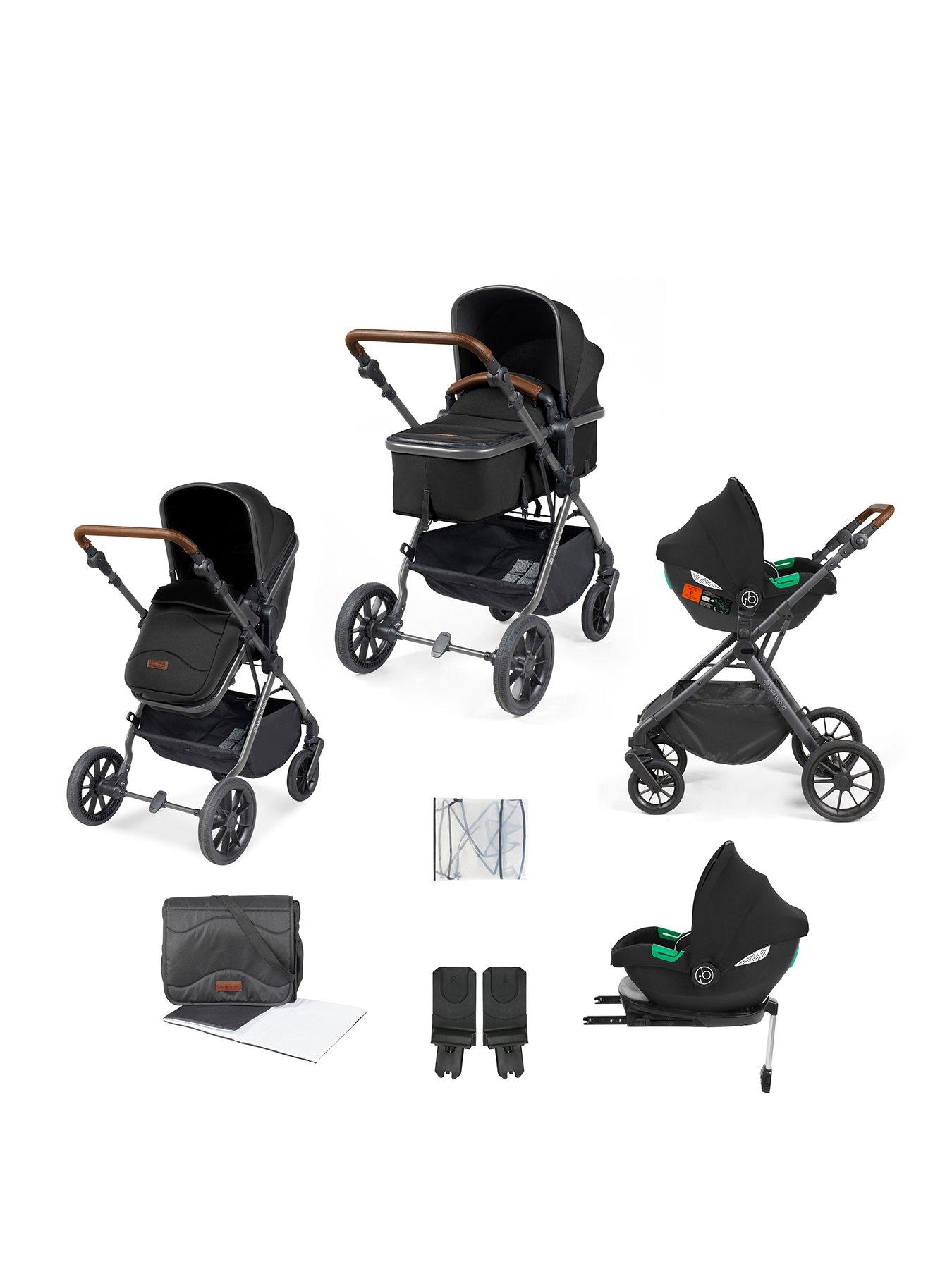 Image 1 of 6 of Ickle Bubba Cosmo All-in-One i-Size Travel System with Cirrus Car Seat &amp; ISOFIX Base - Gunmetal / Black / Tan