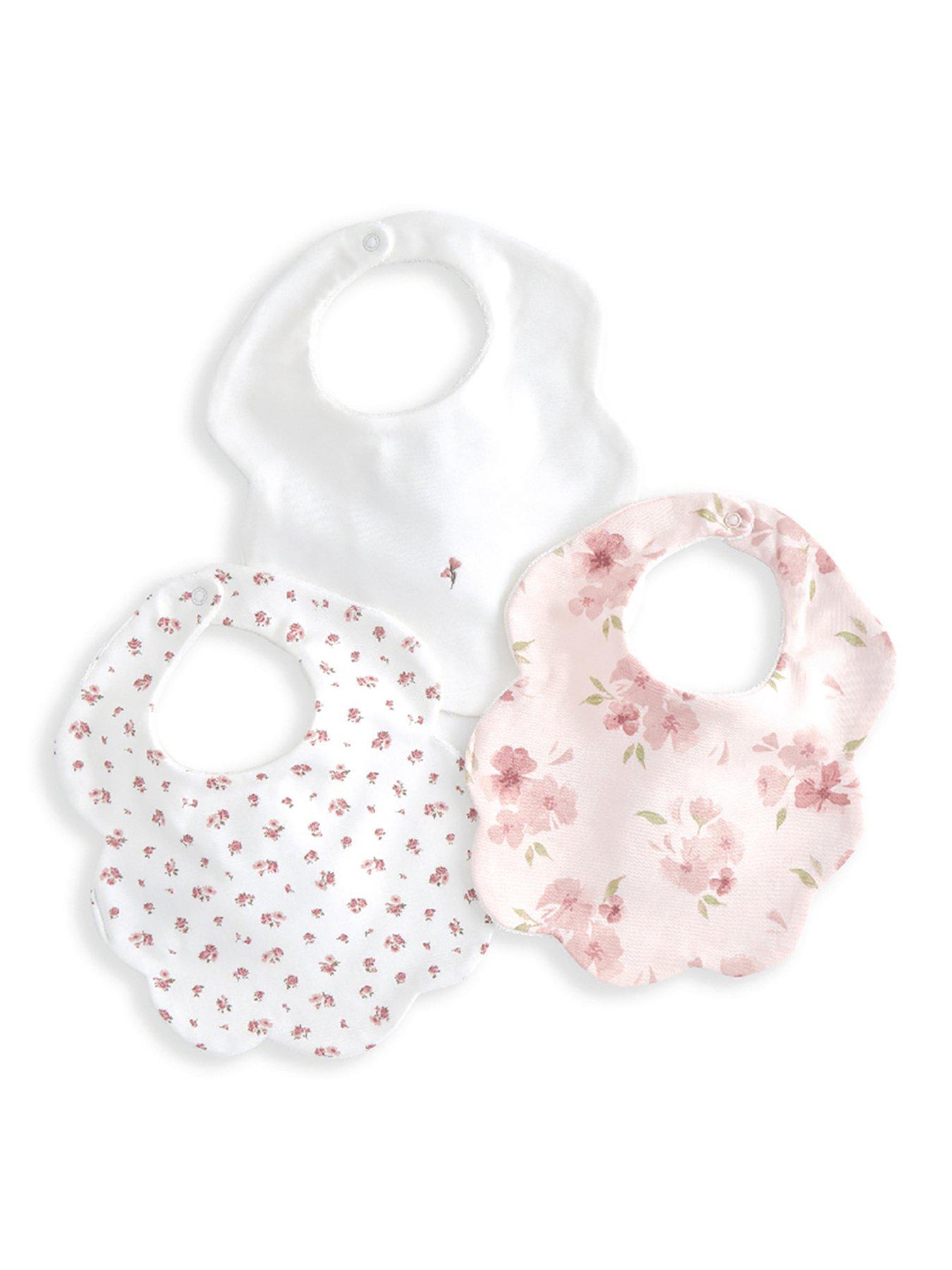 undefined Baby Girls 3 Pack Floral Scalloped Bibs - Pink / White