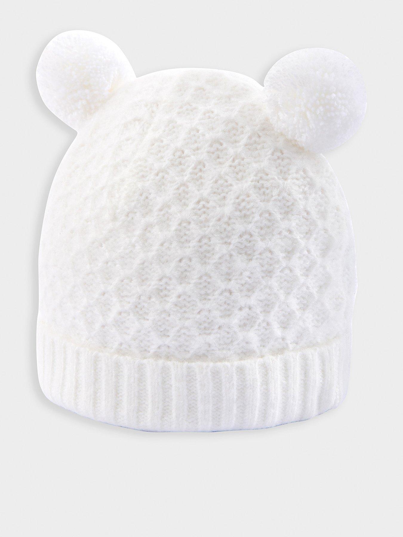 Mamas & Papas Baby Unisex Rib Knit Pom Pom Hat - White