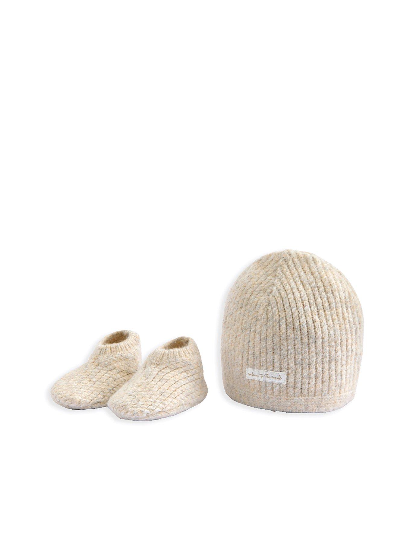 undefined Baby Unisex 2 Piece Waffle Knitted Hat Booties Set - Beige