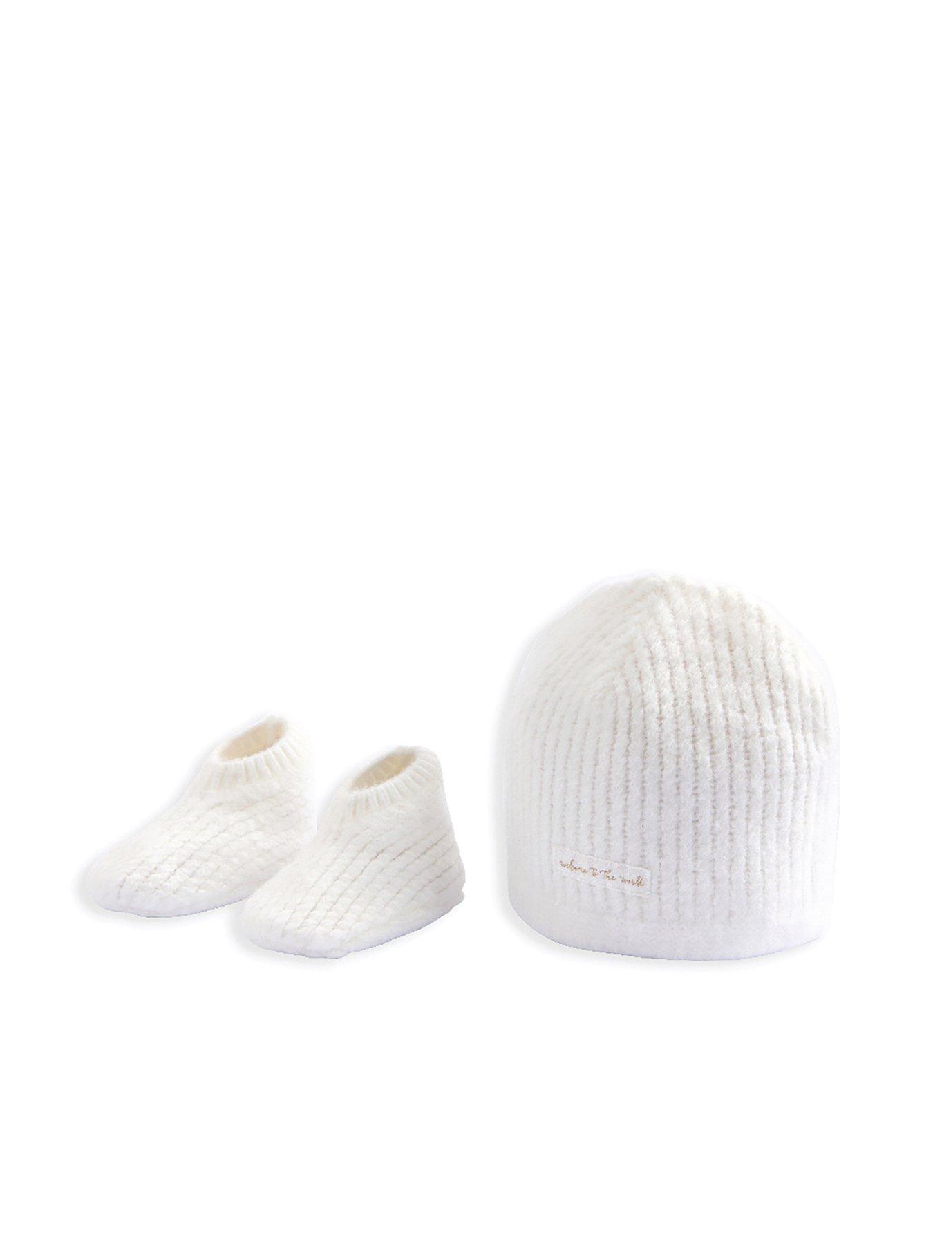undefined Baby Unisex 2 Piece Waffle Knitted Hat Booties Set - White