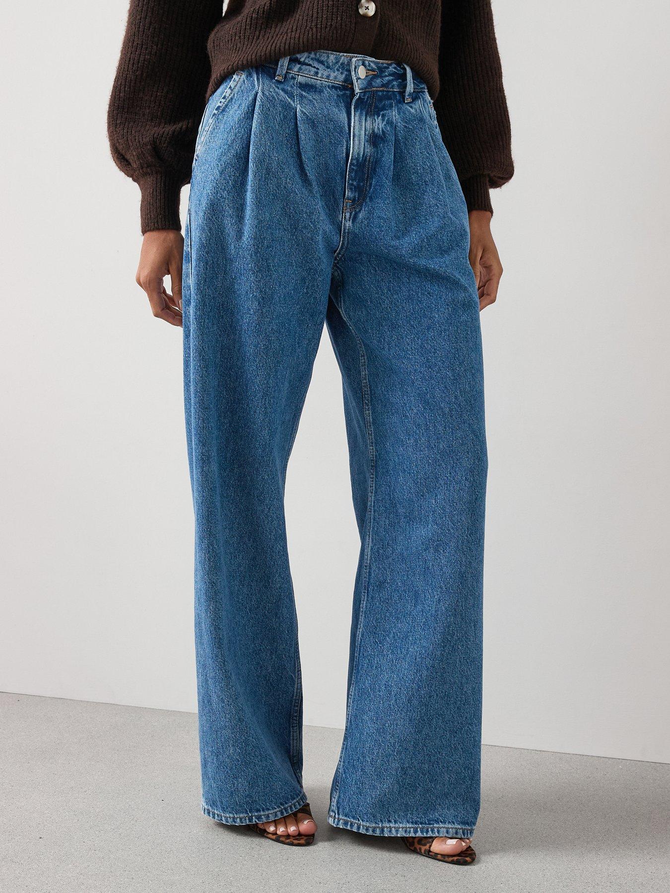 The Very Collection High Waist Pleat Top Jeans - Mid Wash