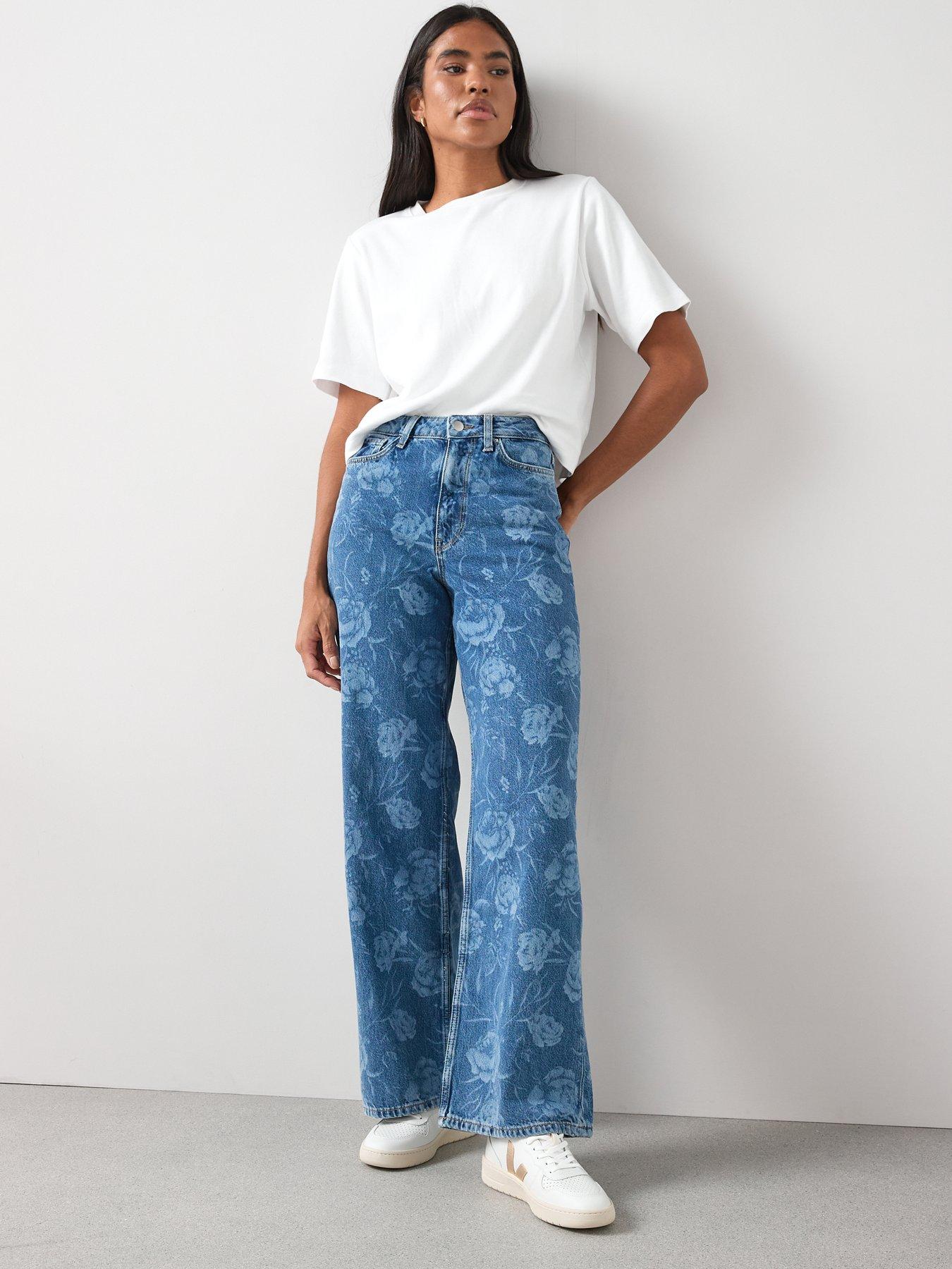 The Very Collection Floral Print Wide Leg Jeans - Mid Wash | Very