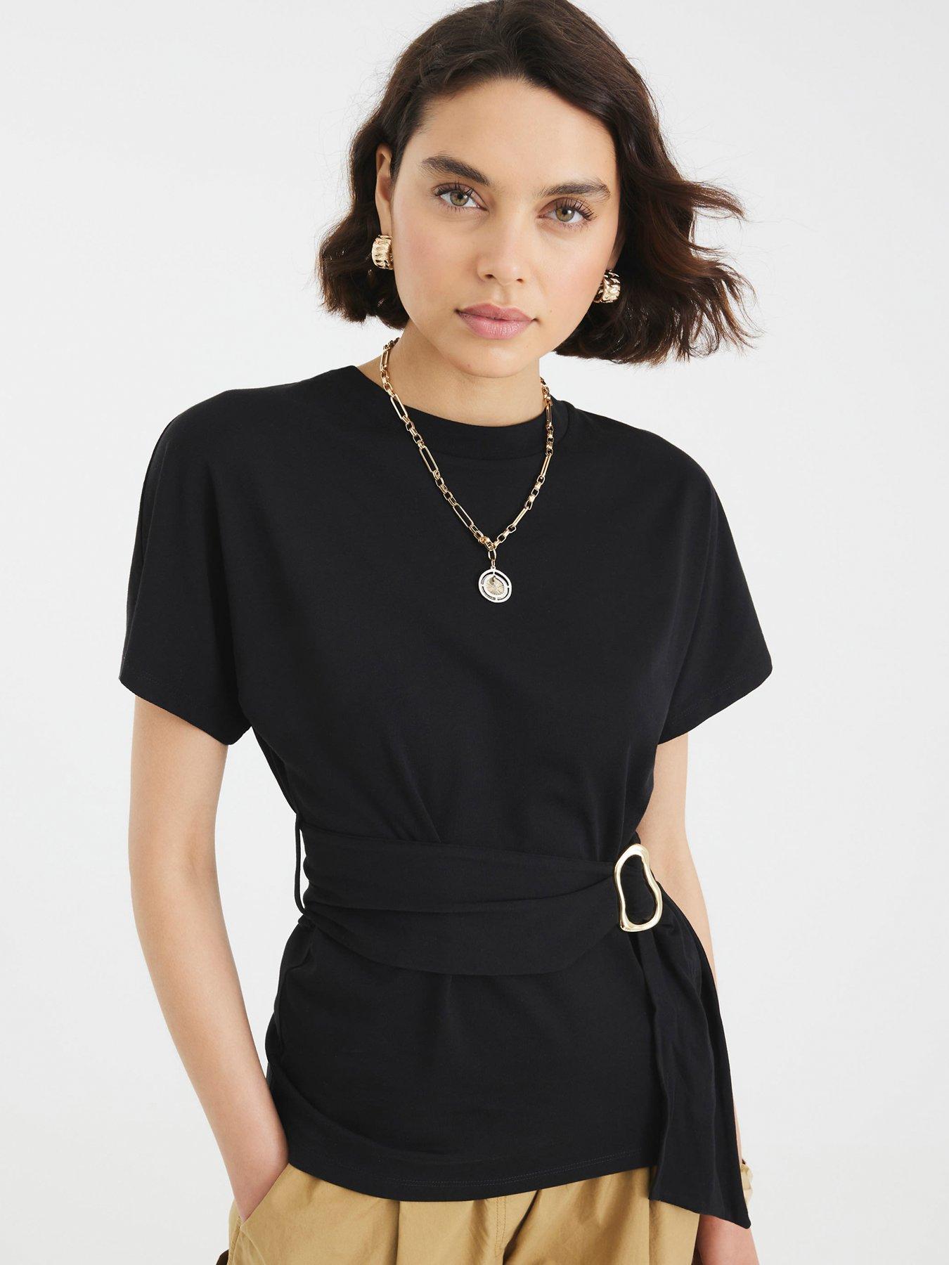 undefined Short Sleeve Belted T-shirt - Black
