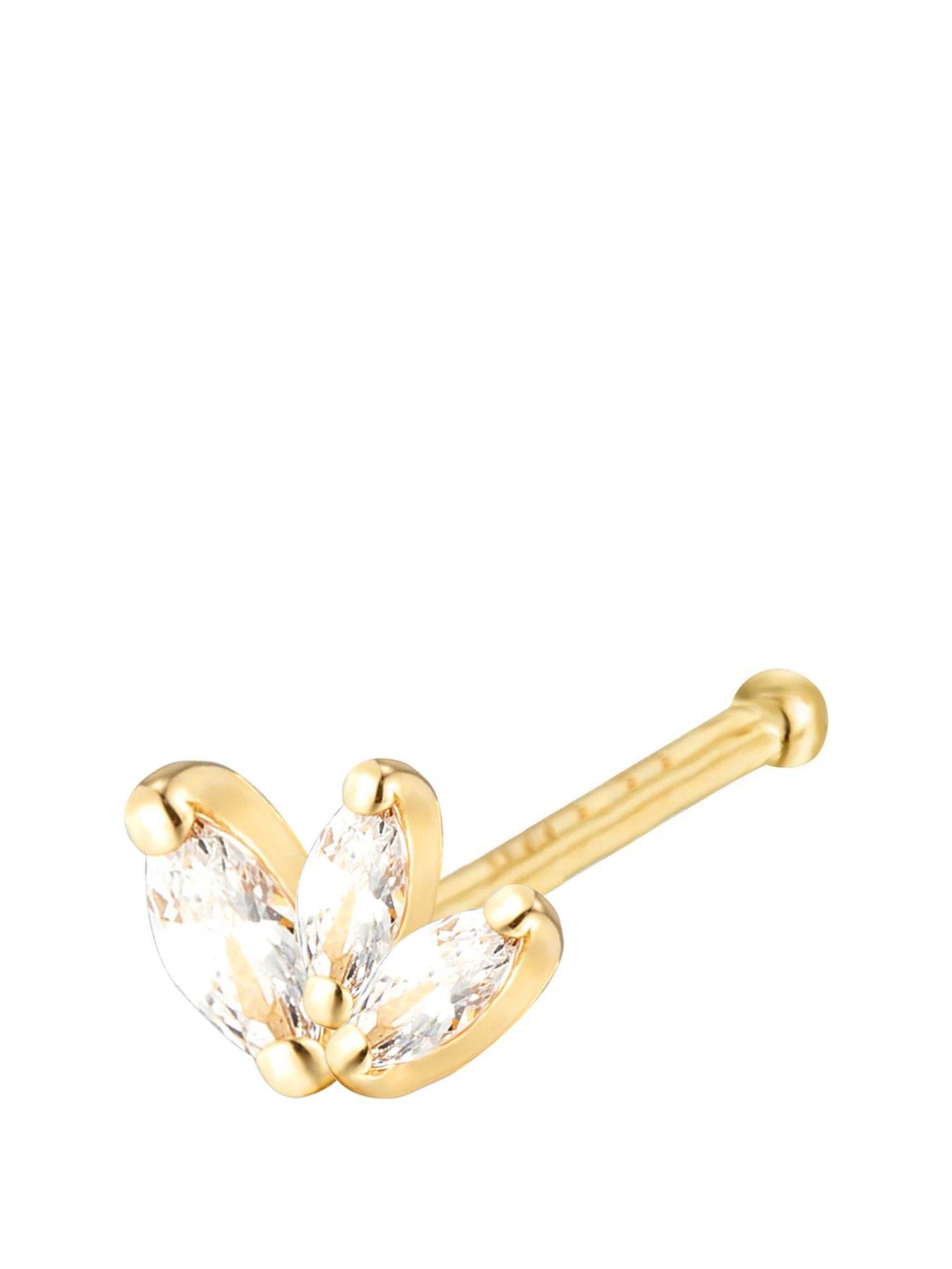 The Love Collection 9Ct Gold Baguette Cz Nose Stud