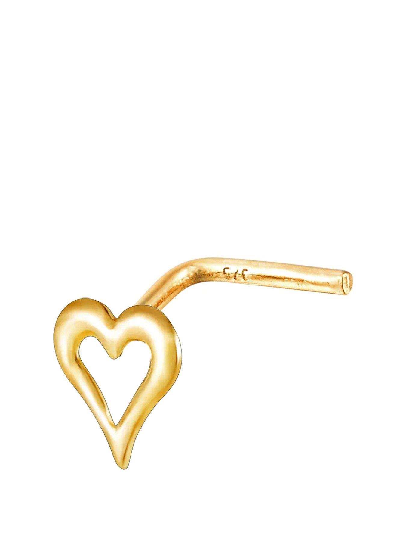 undefined 9Ct Yellow Gold Pierced Heart Outline Nose Stud - Multi