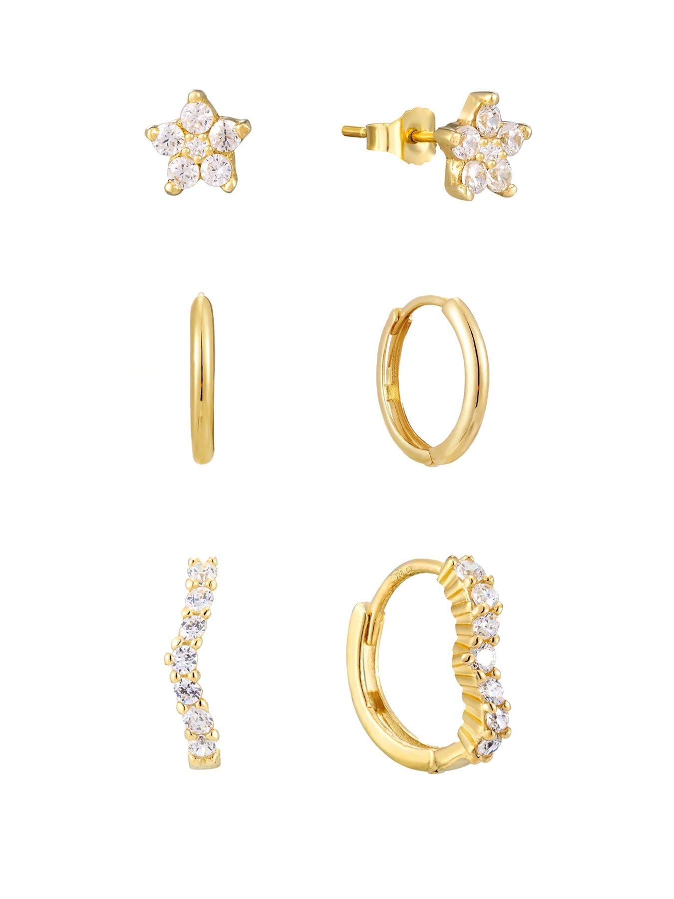 The Love Collection Gold Plated Sterling Silver Floral Set of 3 Pairs