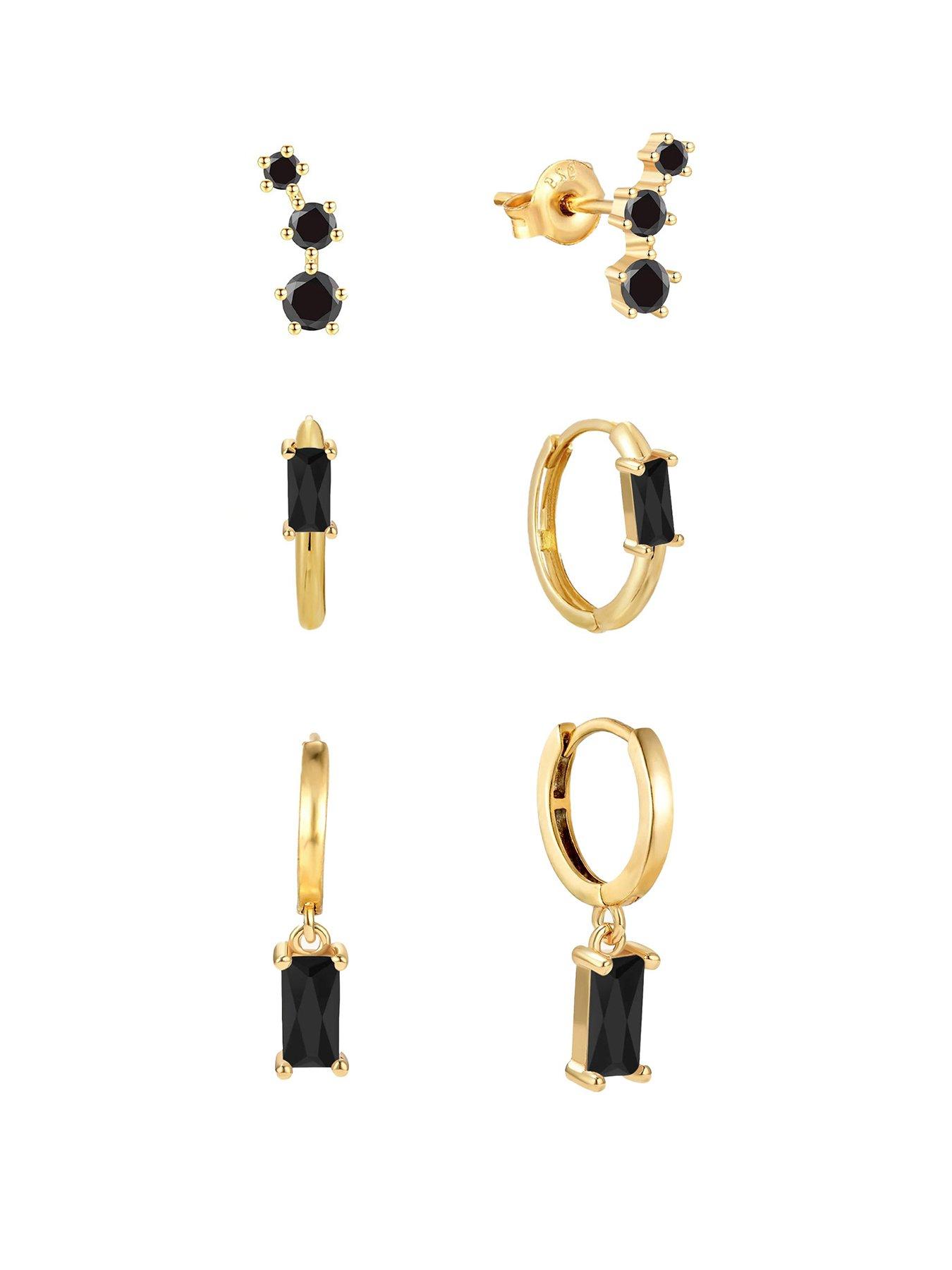 The Love Collection Gold Plated Sterling Silver Black CZ Set of 3