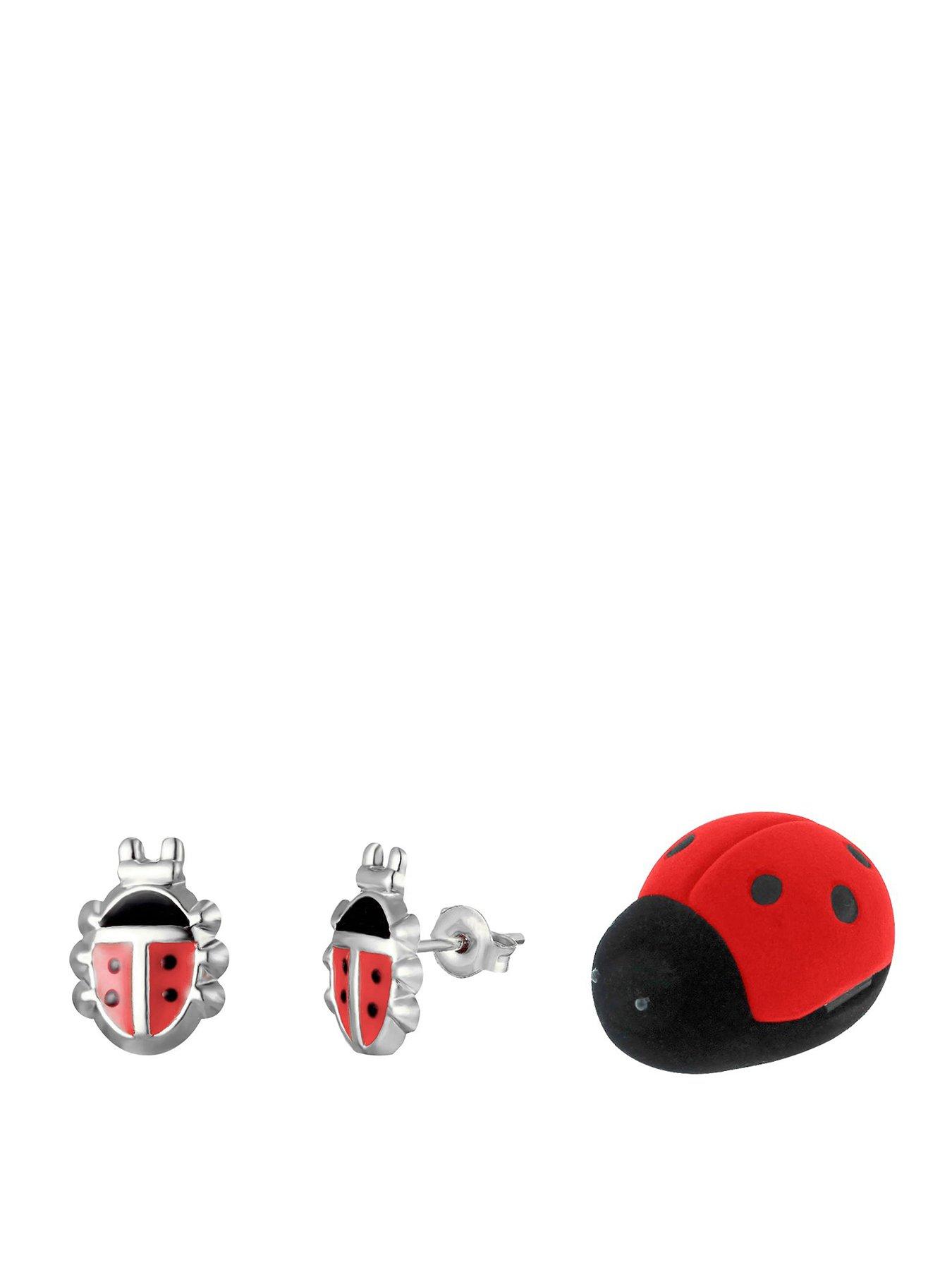The Love Collection Sterling Silver Enamel Ladybird Stud Earrings With Novelty Gift Box