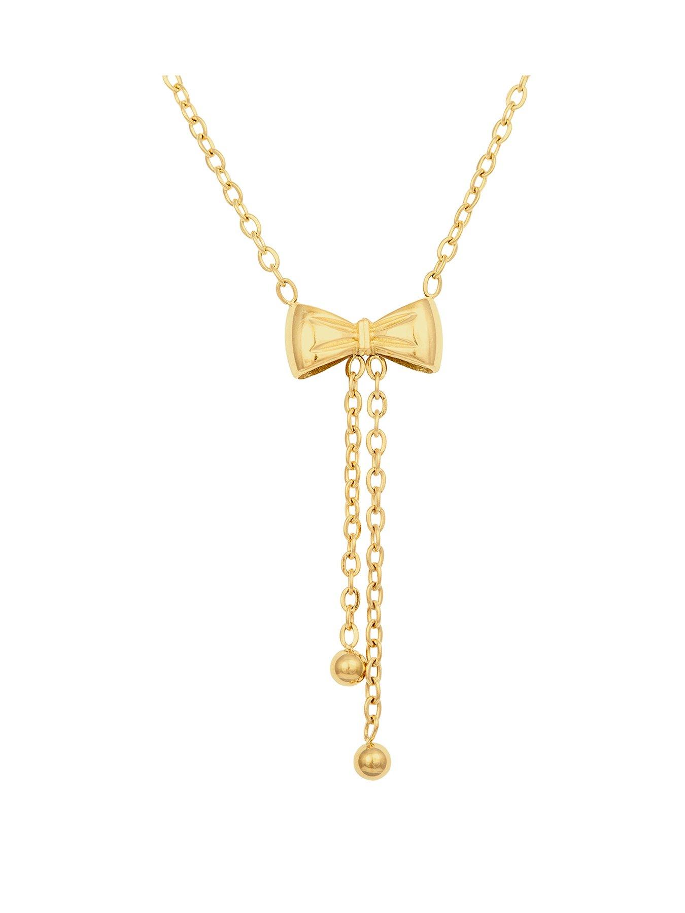 The Love Collection Gold Plated Stainless Steel Bow Drop Necklace