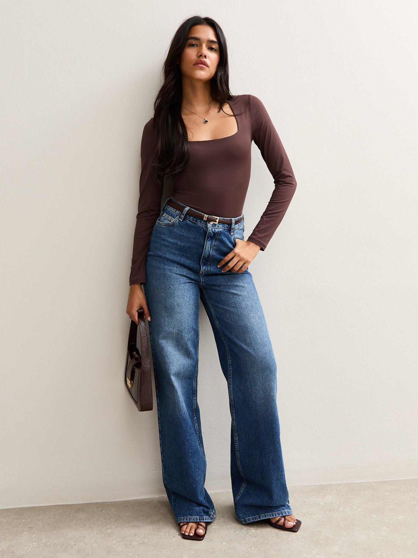 Image 3 of 5 of New Look Slinky Square Neck Long Sleeve Bodysuit - Brown