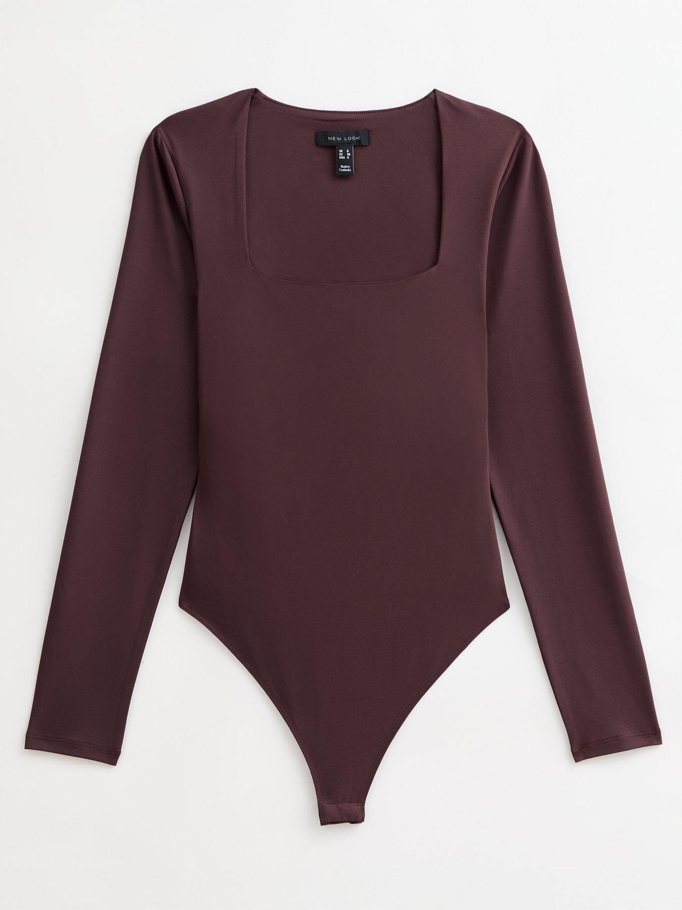 Image 5 of 5 of New Look Slinky Square Neck Long Sleeve Bodysuit - Brown