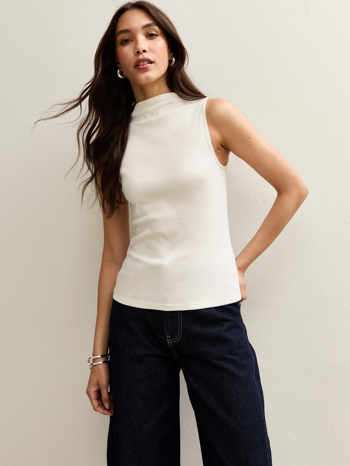 undefined High Neck Vest Top - Cream