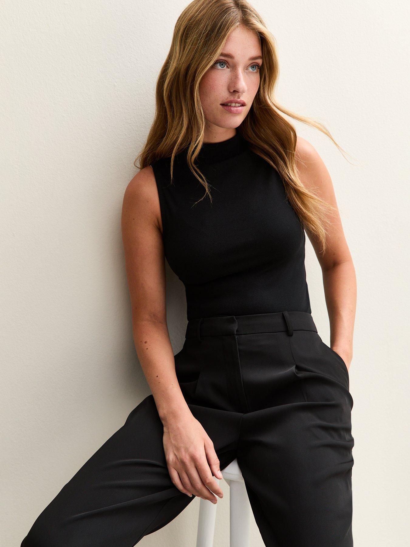 undefined High Neck Vest Top - Black