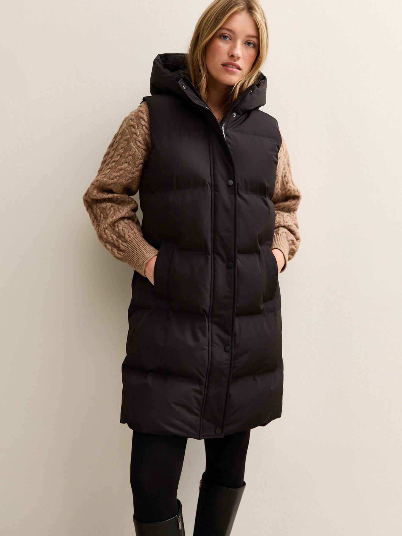 New Look Padded Tiered Midi Gilet - Black