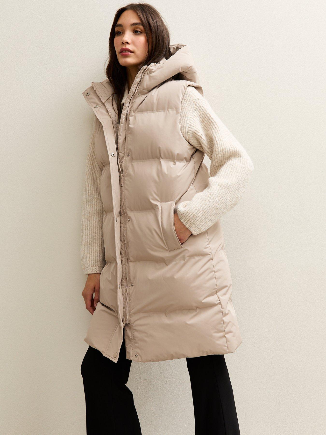 New Look Padded Tiered Midi Gilet - Cream