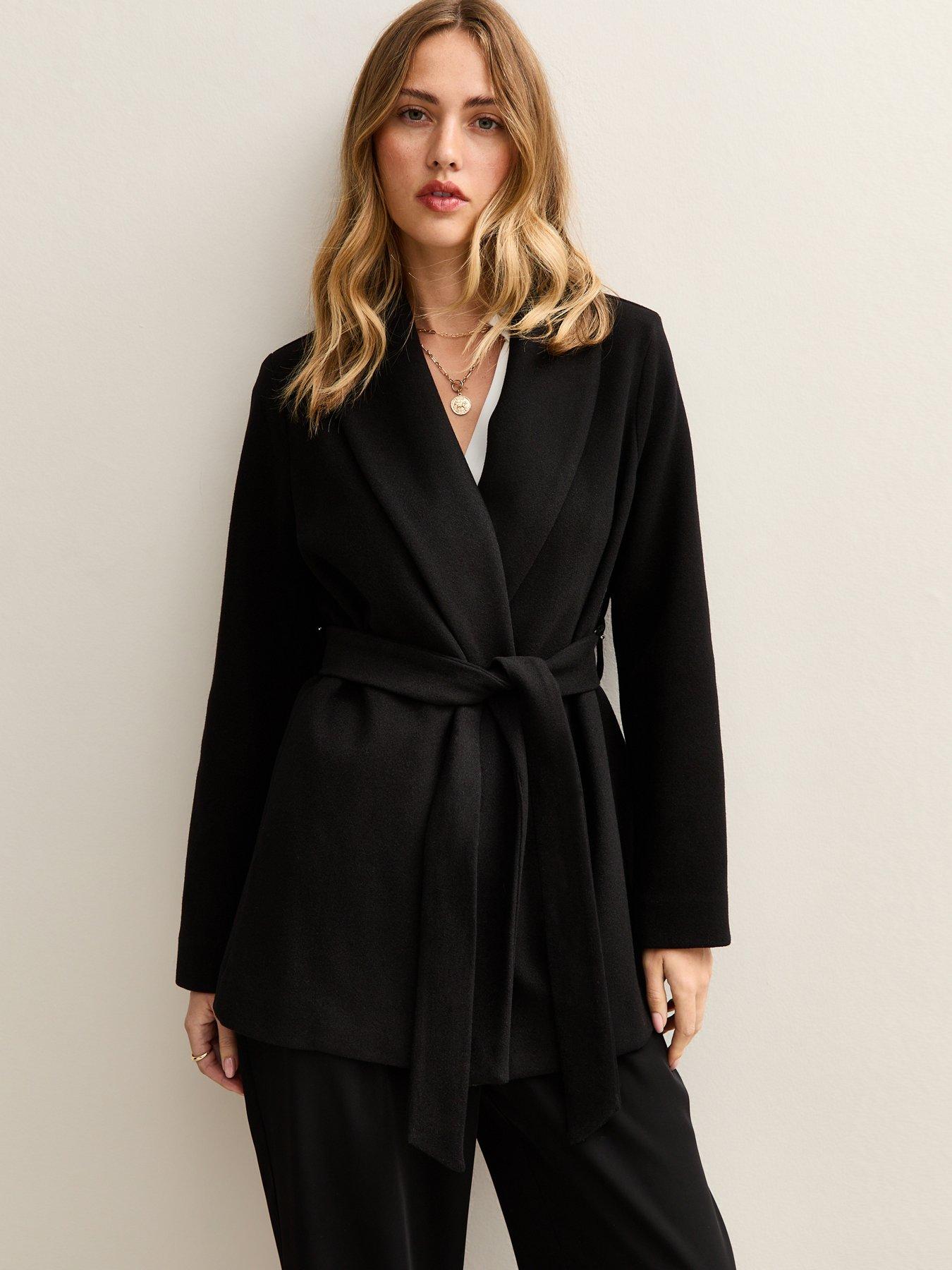 New Look Black Soft Touch Shawl Lapel Short Coat