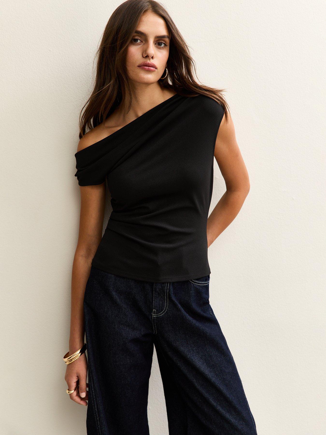 New Look Gathered Off The Shoulder Top - Black