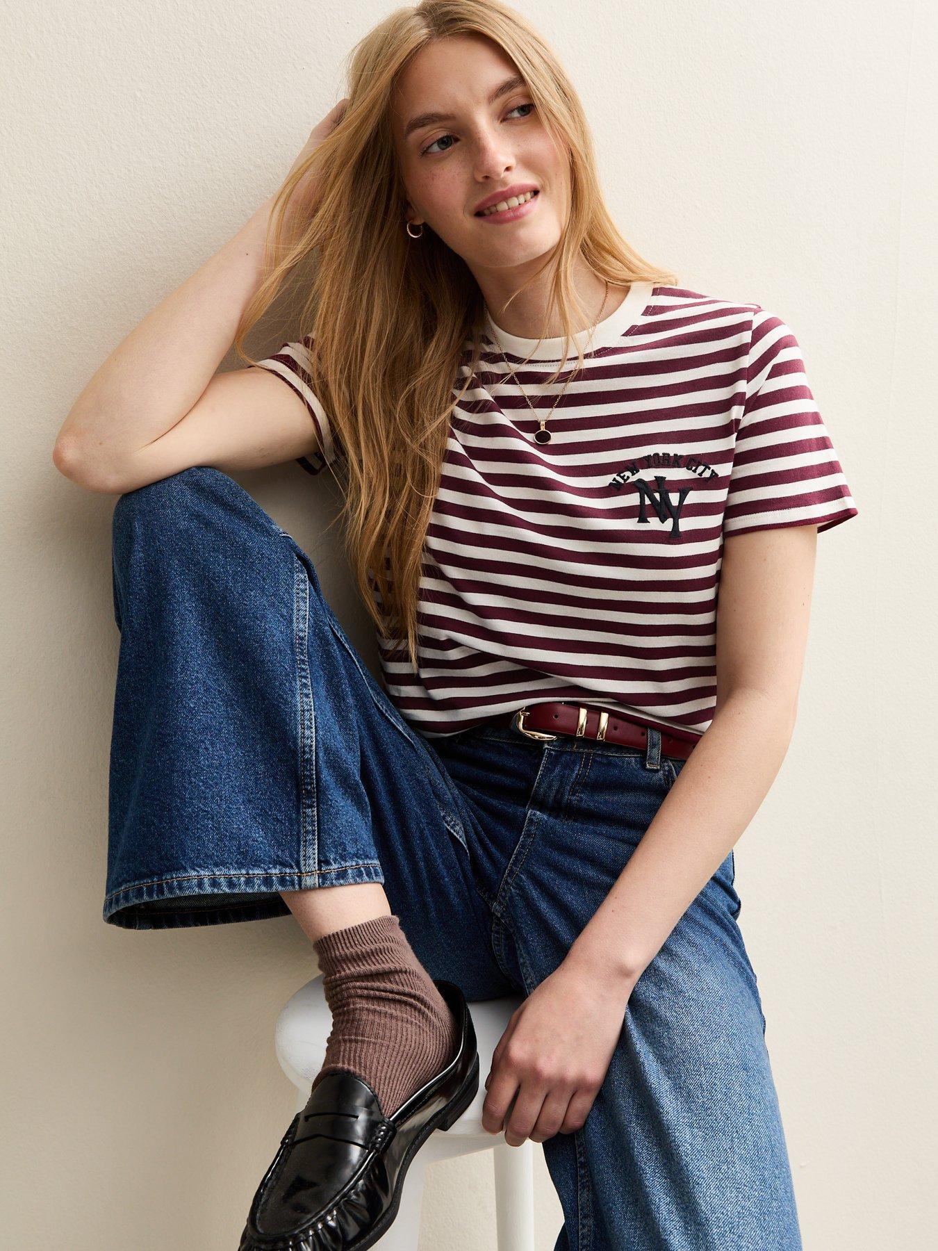New Look Striped New York Print T-Shirt - Red