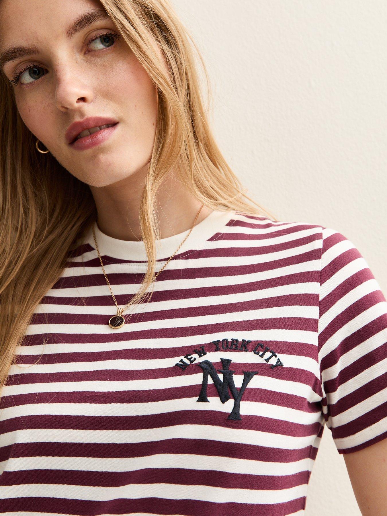 Image 4 of 6 of New Look Striped New York Print T-Shirt - Red