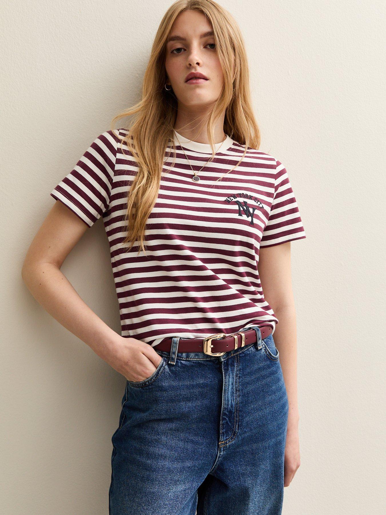 Image 5 of 6 of New Look Striped New York Print T-Shirt - Red