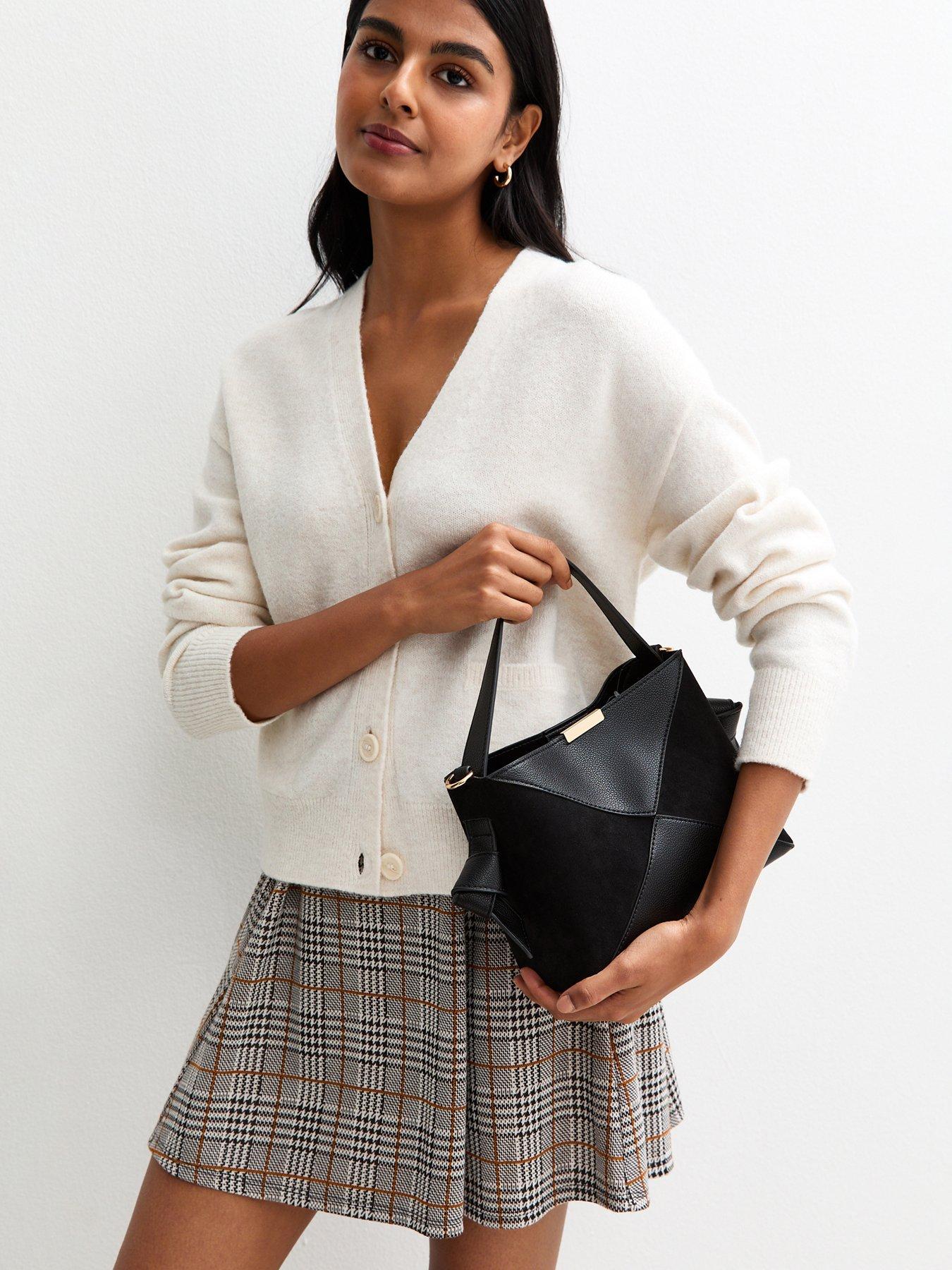 New Look Panelled Faux Leather and Suede Bucket Bag - Black