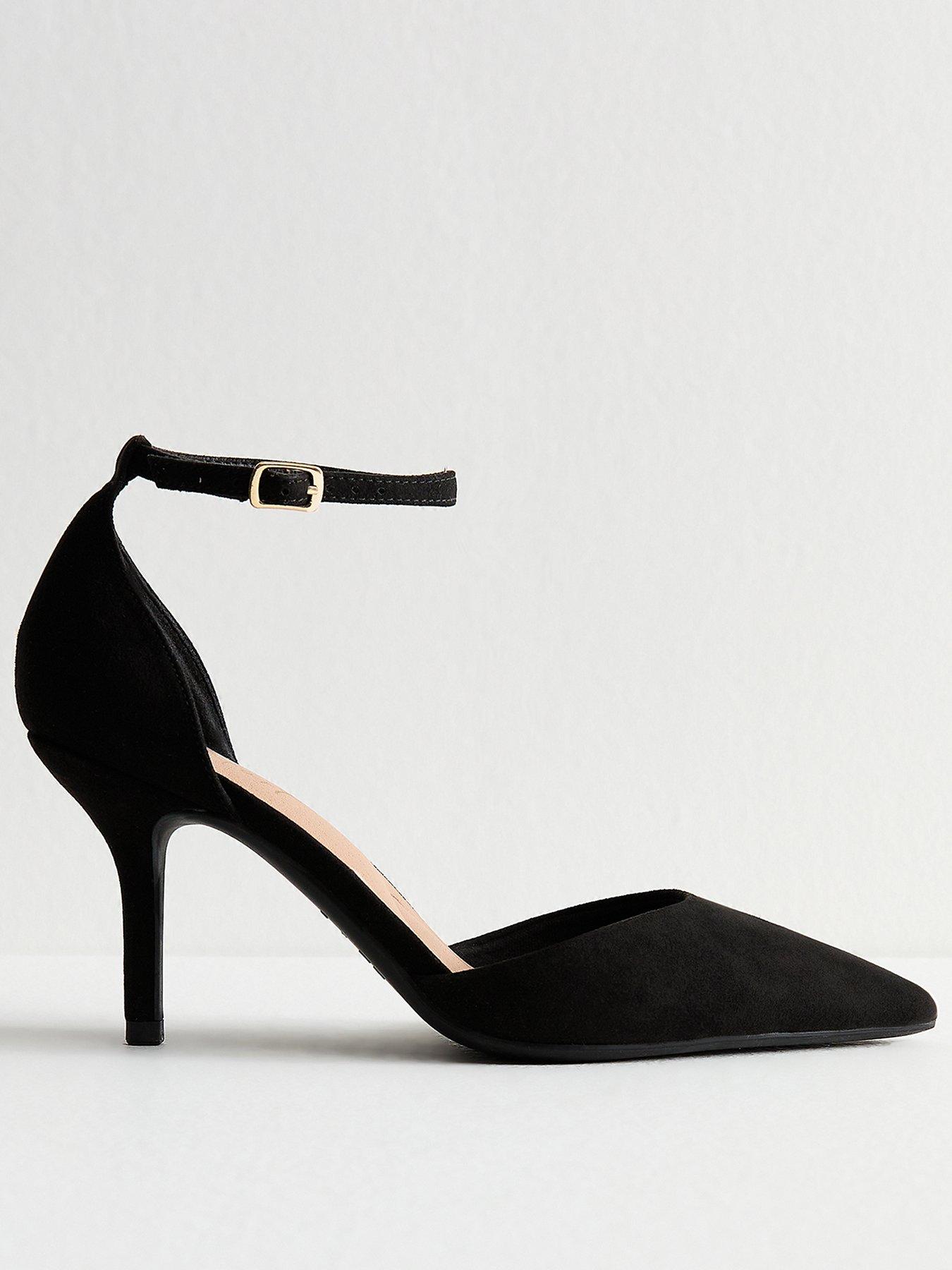undefined Black Faux Suede Heeled Open Court Shoes