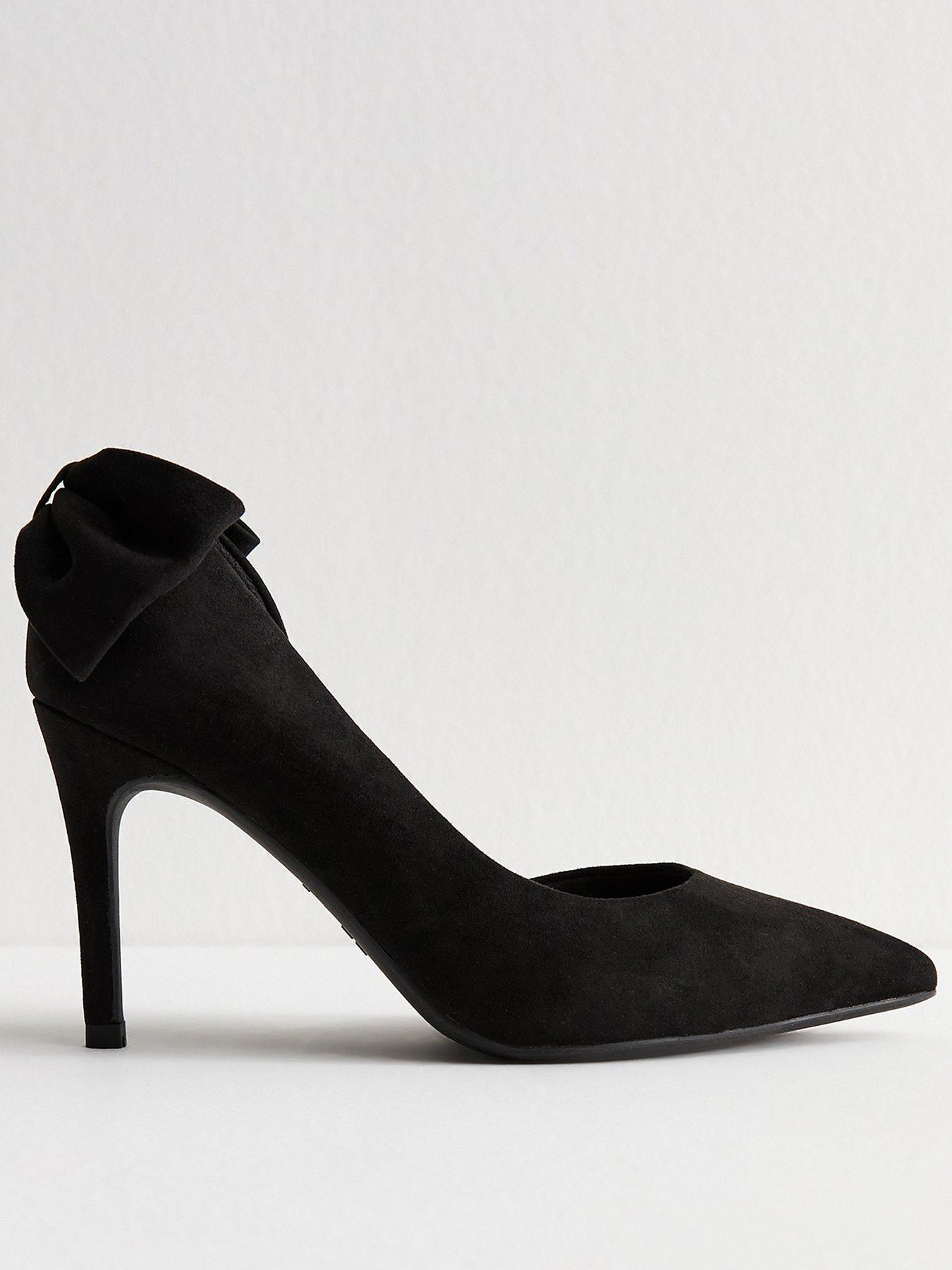 undefined Wide Fit Black Faux Suede Bow Detail Court Shoes