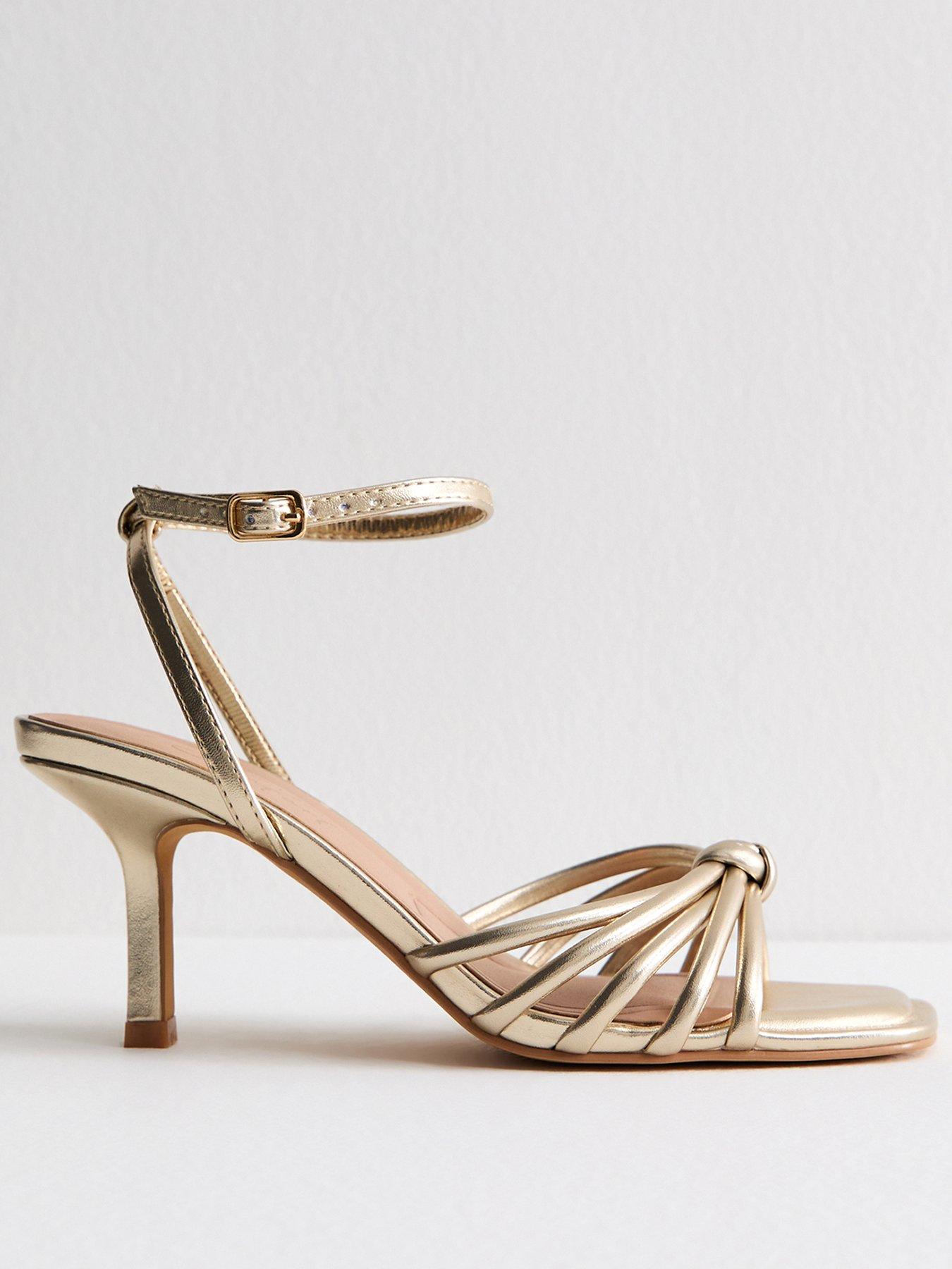 New Look Gold Faux Leather Knot Detail Low Stiletto Sandals