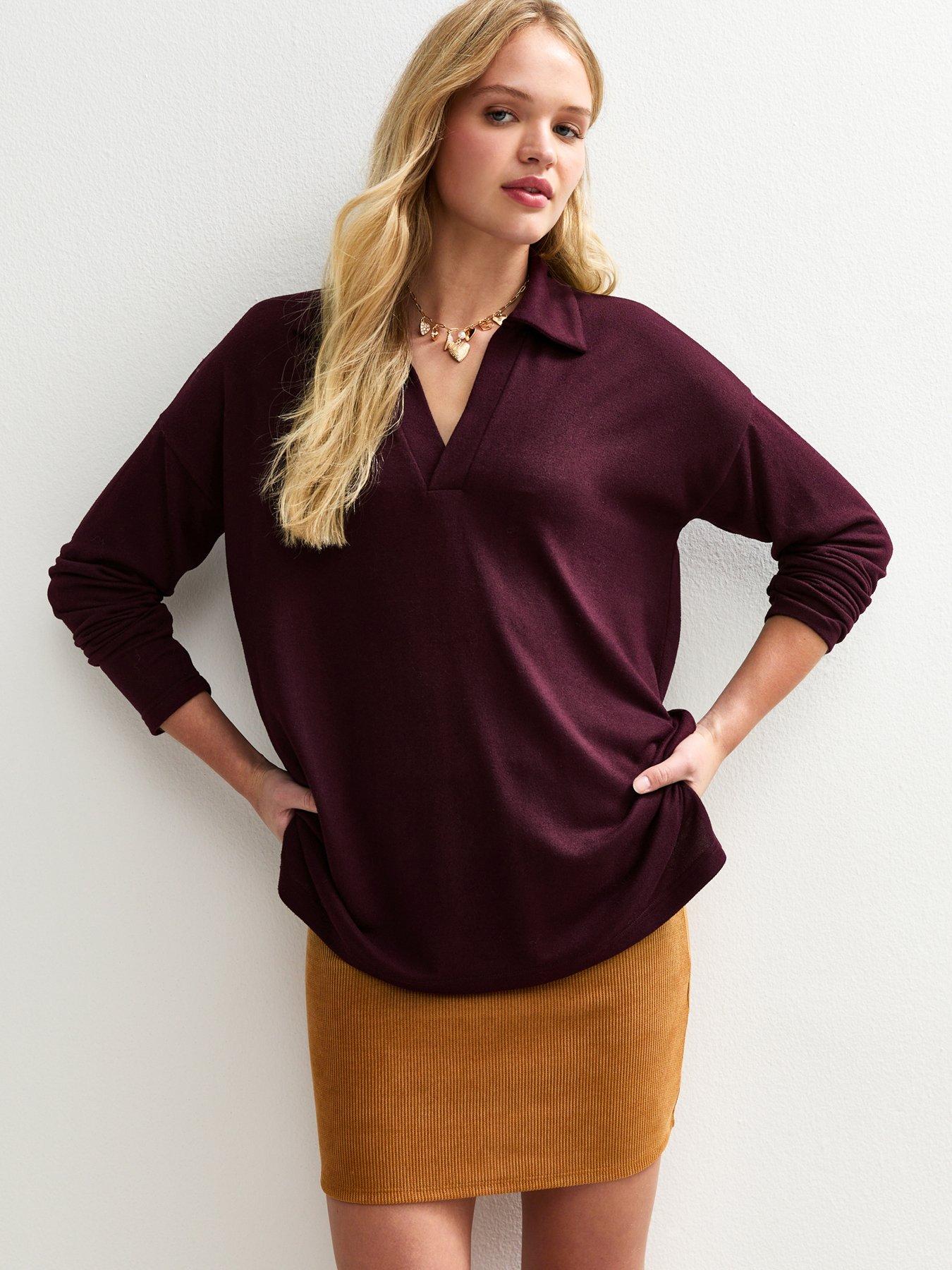 undefined Dark Purple Soft Touch Rugby Polo Top