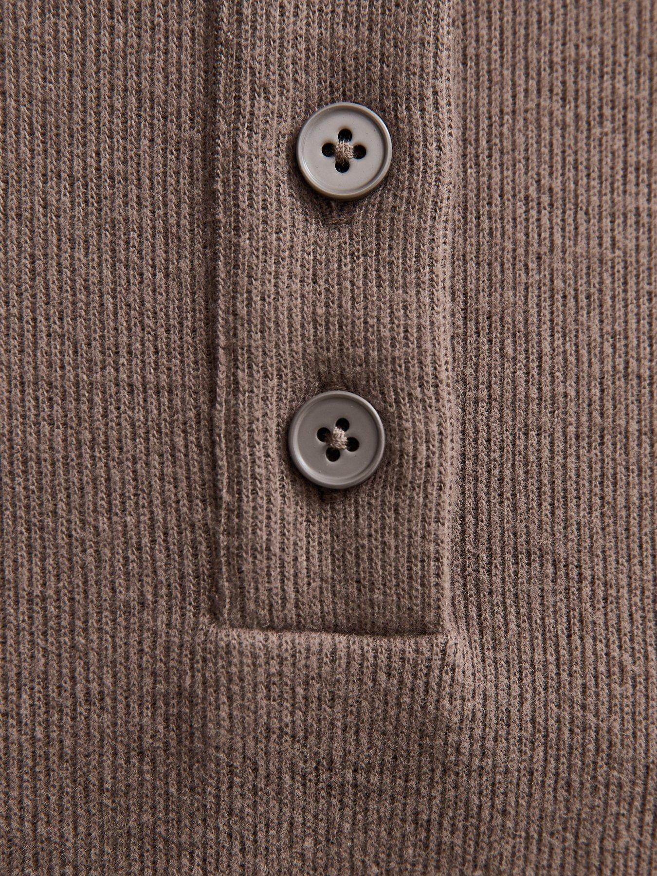 Image 6 of 6 of New Look Dark Mink Soft Touch Long Sleeve Button Up Polo Top