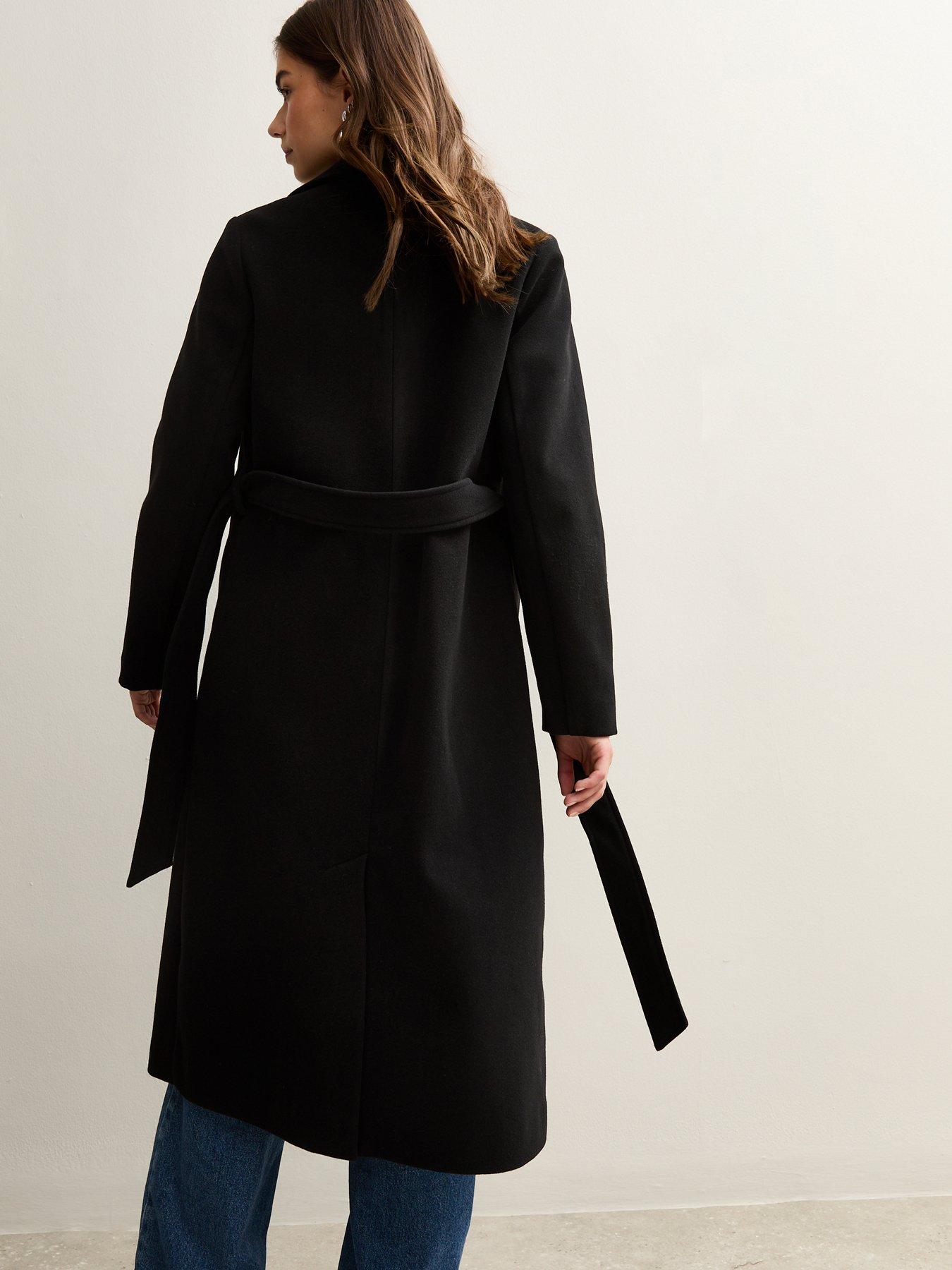 Image 2 of 5 of New Look Unlined Longline Belted Coat - Black