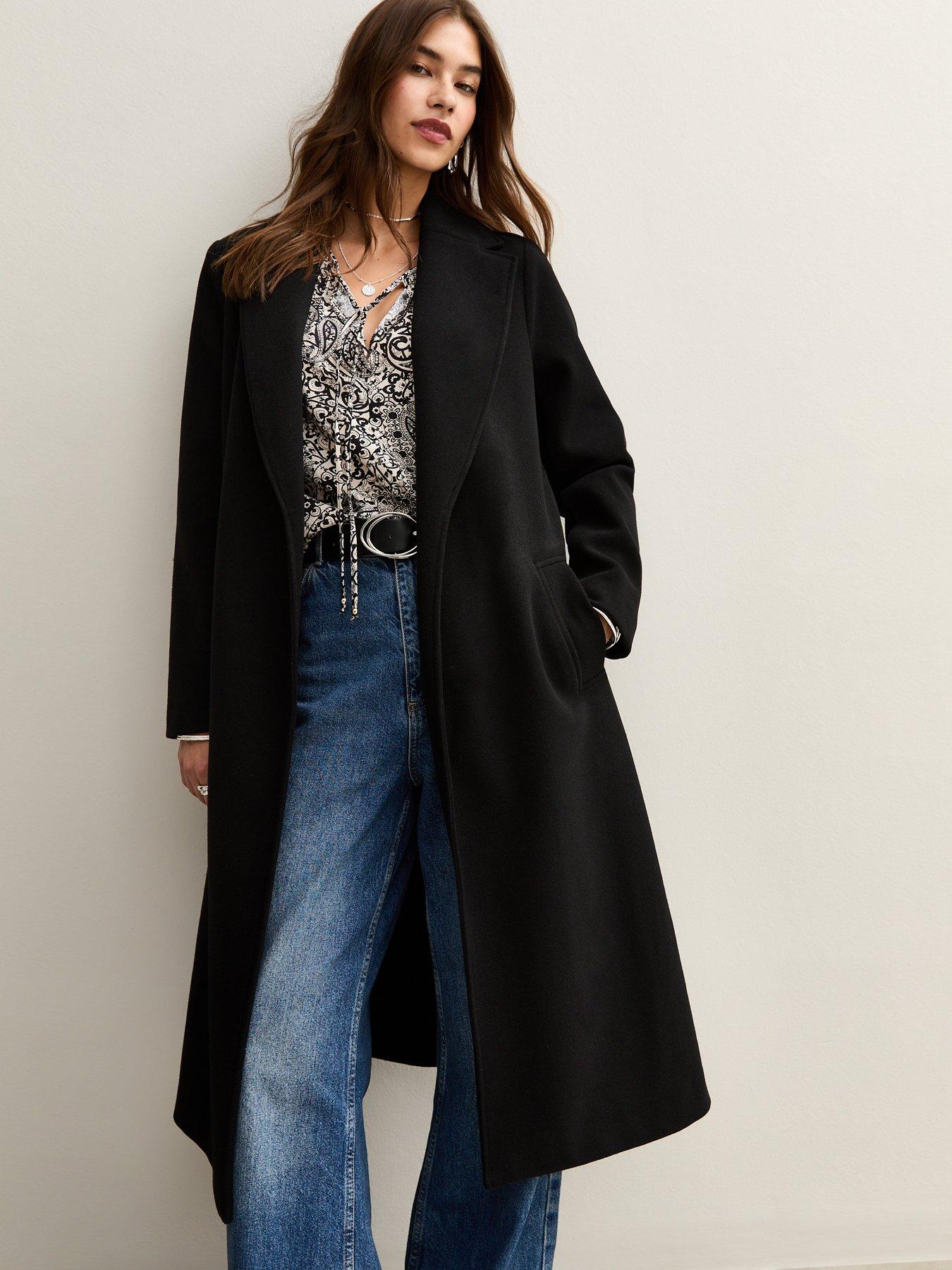 Image 3 of 5 of New Look Unlined Longline Belted Coat - Black